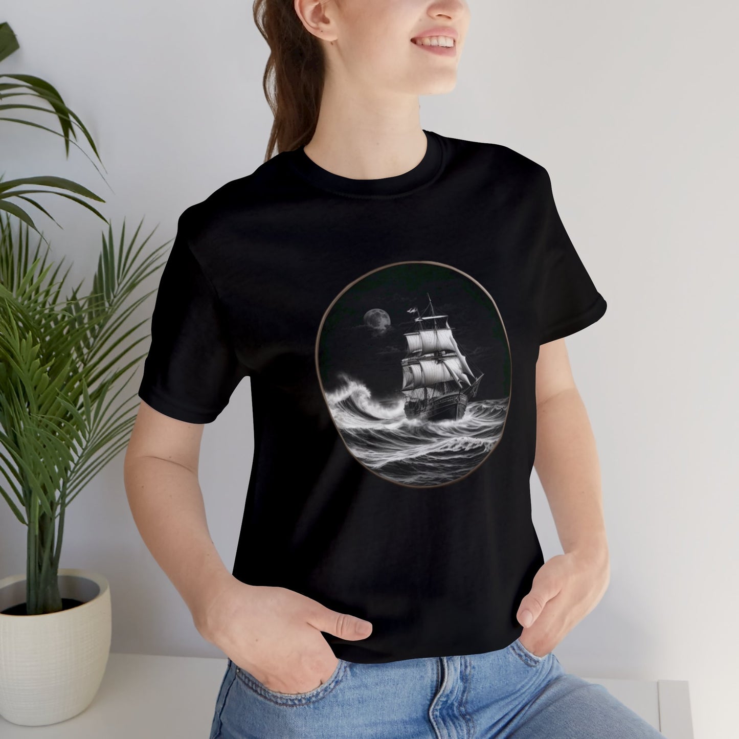 Ship in the Night Black Unisex Jersey Short Sleeve Tee