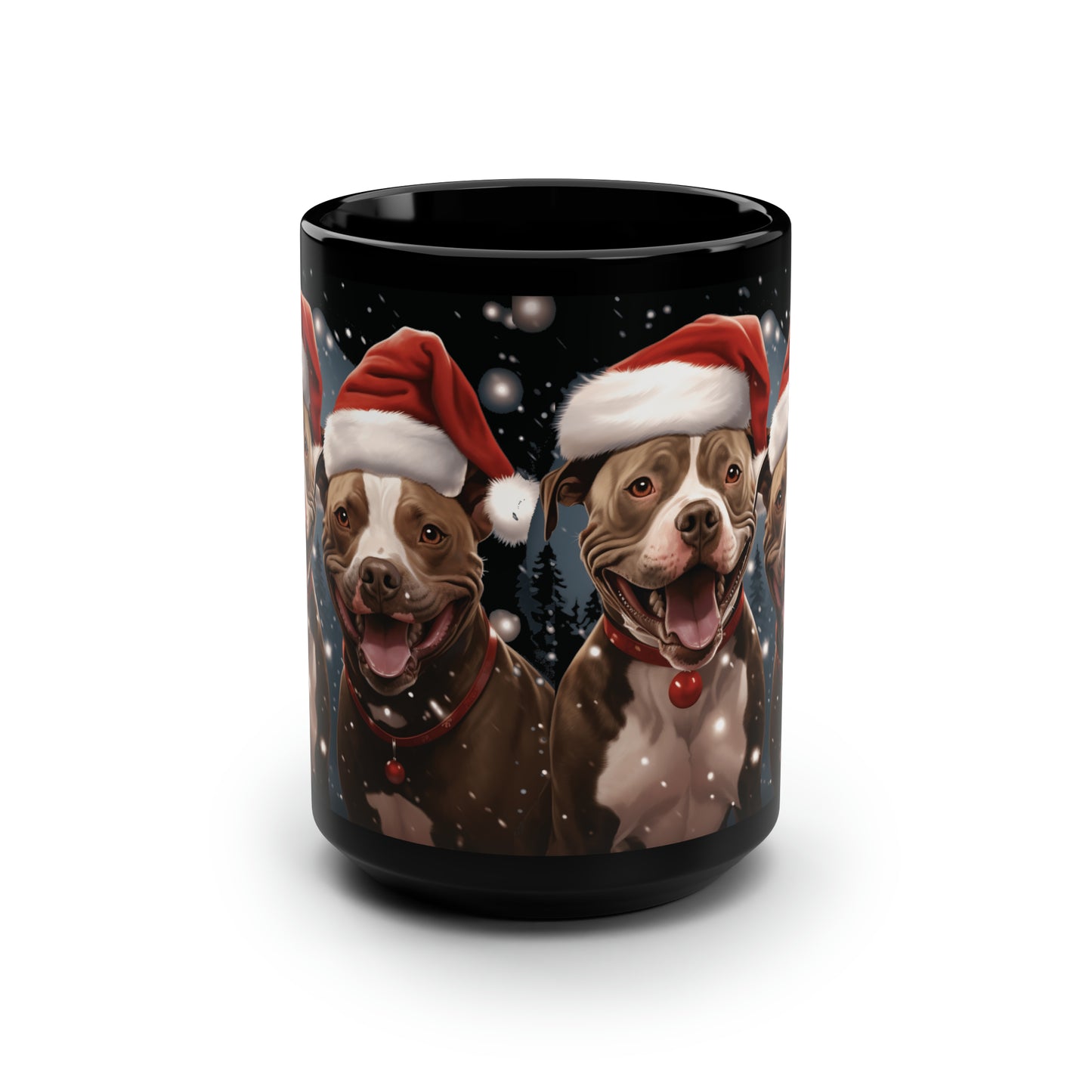 Christmas Pittie Dog Black Mug, 15oz