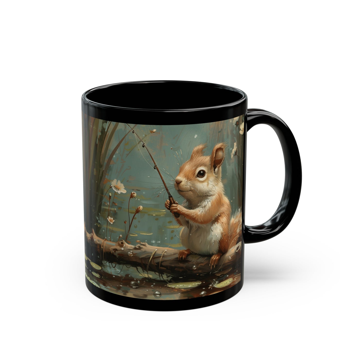 Black Fishing Squirrel  Mug (11oz, 15oz)