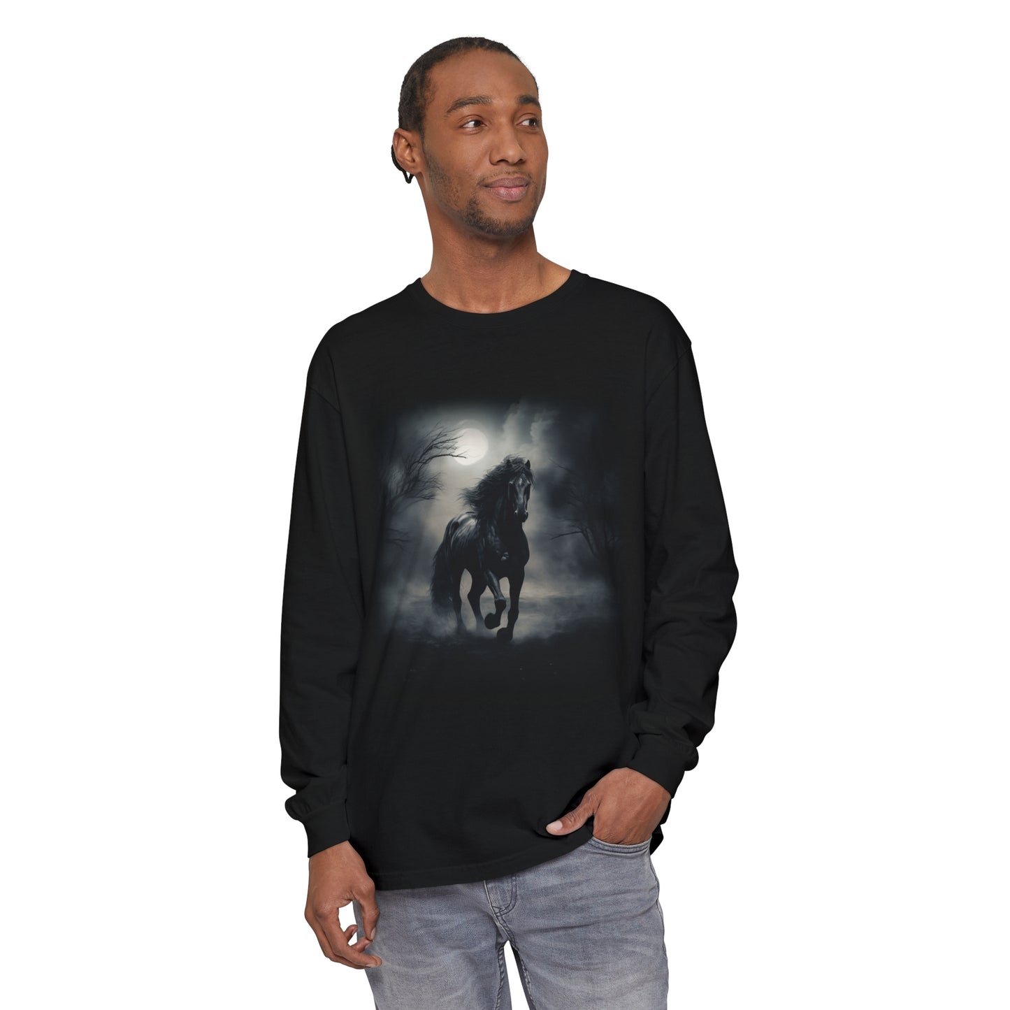 Horse in the Mist Unisex Garment-dyed Long Sleeve T-Shirt