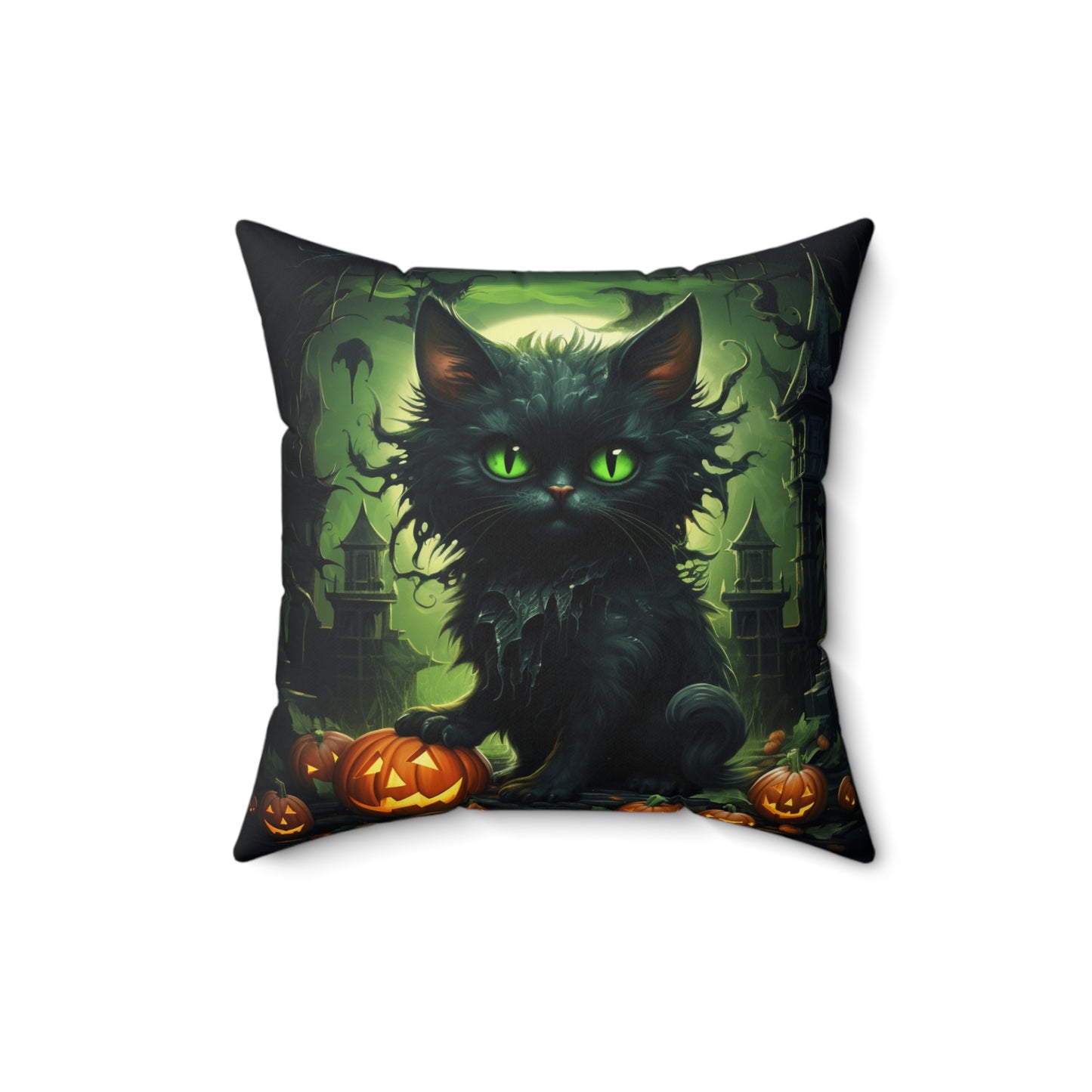 Halloween Cat2 Spun Polyester Square Throw Pillow