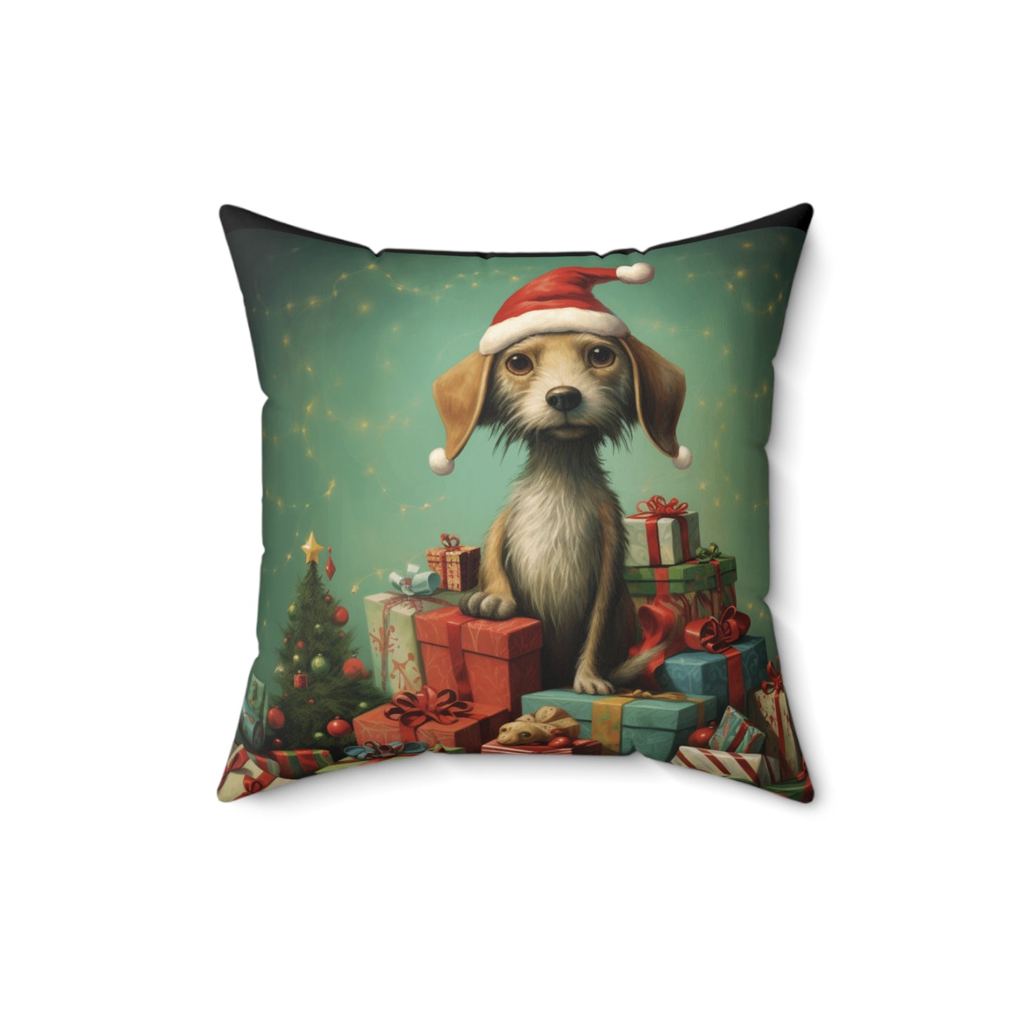 Christmas Dog 2 Spun Polyester Square Pillow