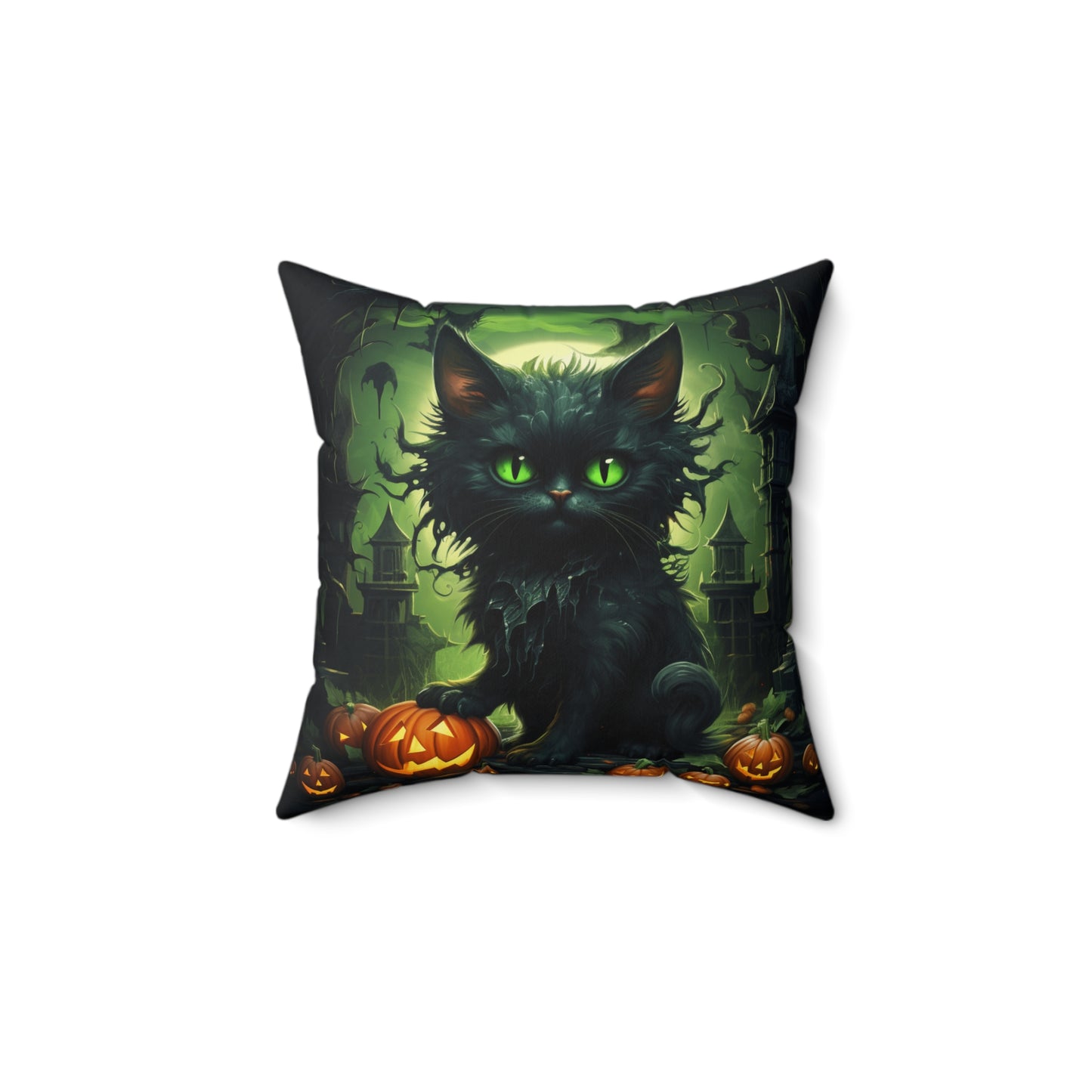 Halloween Cat2 Spun Polyester Square Throw Pillow