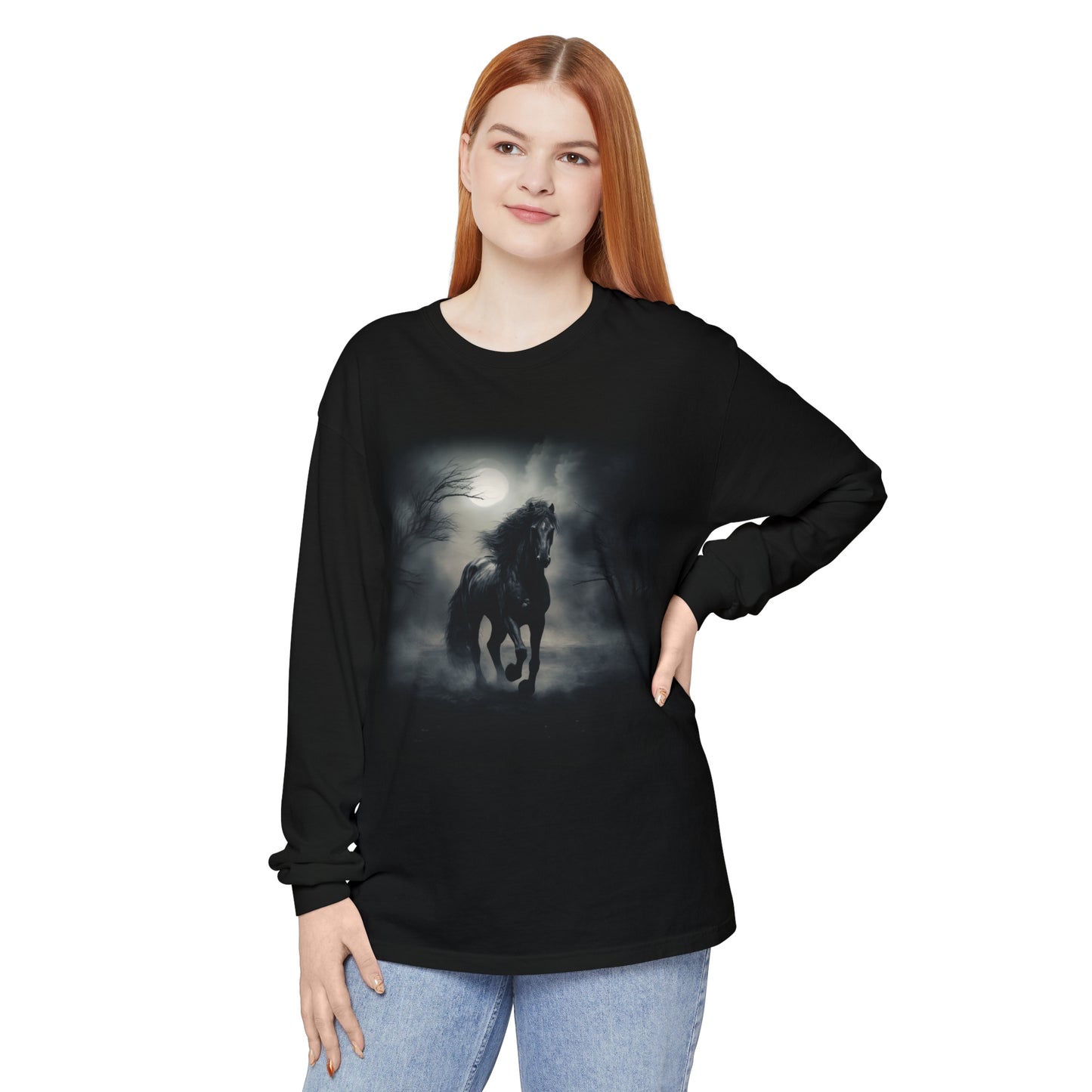 Horse in the Mist Unisex Garment-dyed Long Sleeve T-Shirt