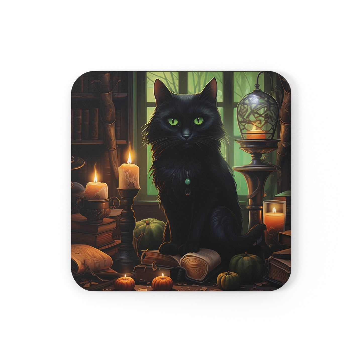 Halloween Cat1 Corkwood Coaster Set