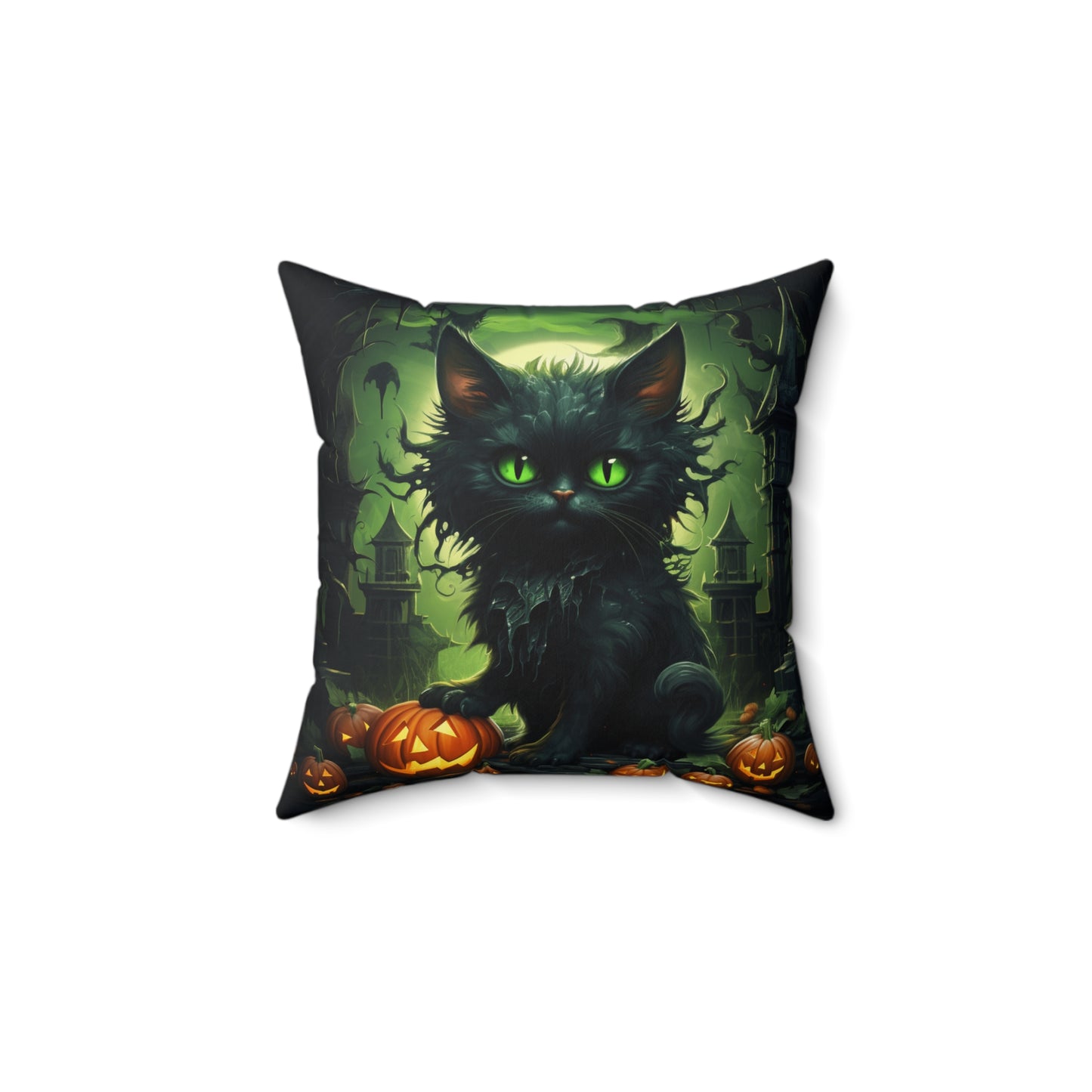 Halloween Cat2 Spun Polyester Square Throw Pillow