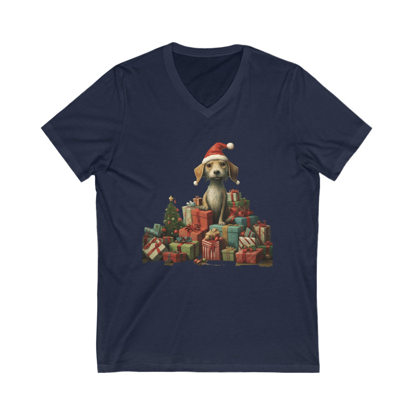 Everyone's favorite Christmas Gift Pup! Unisex Jersey Short Sleeve V-Neck Tee