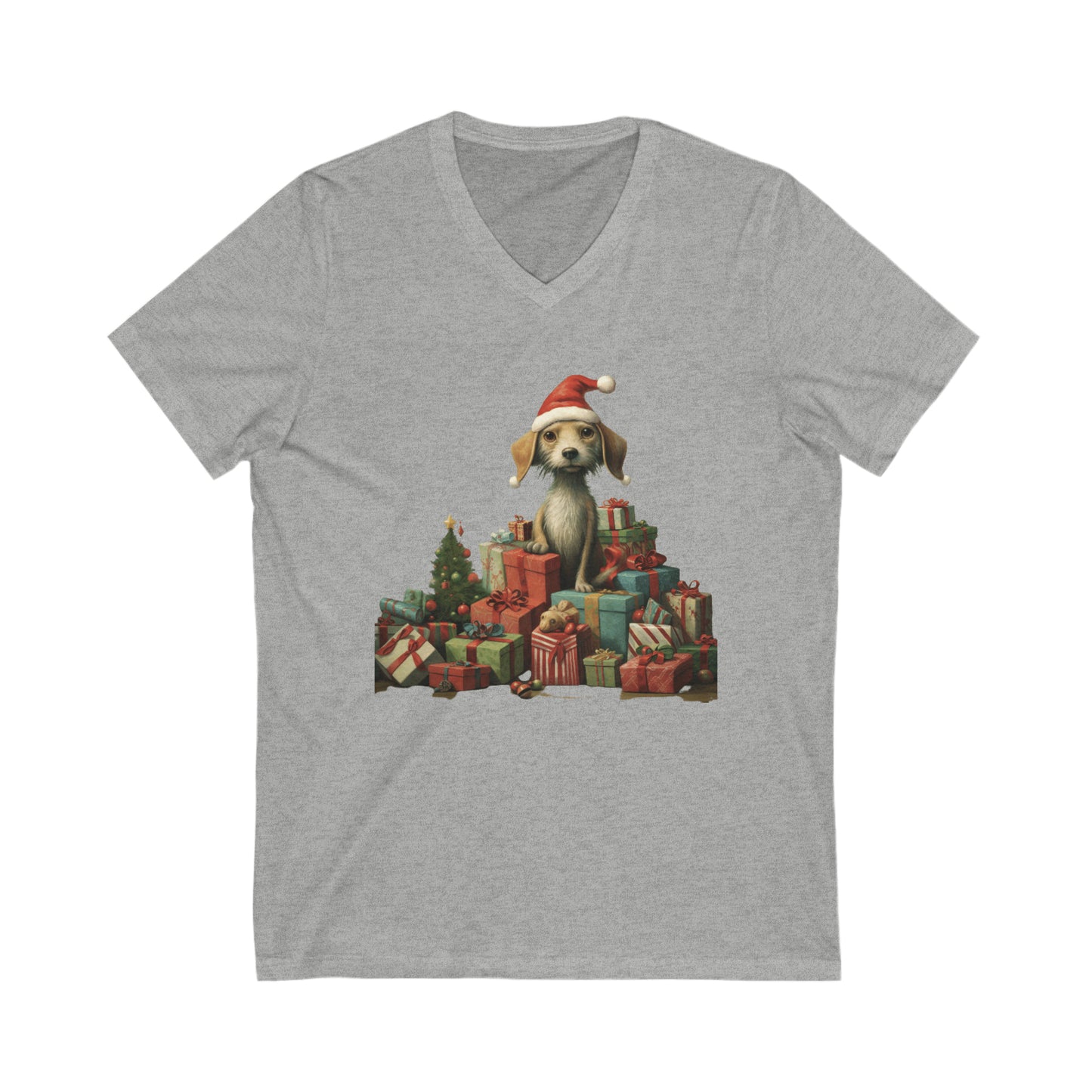 Everyone's favorite Christmas Gift Pup! Unisex Jersey Short Sleeve V-Neck Tee