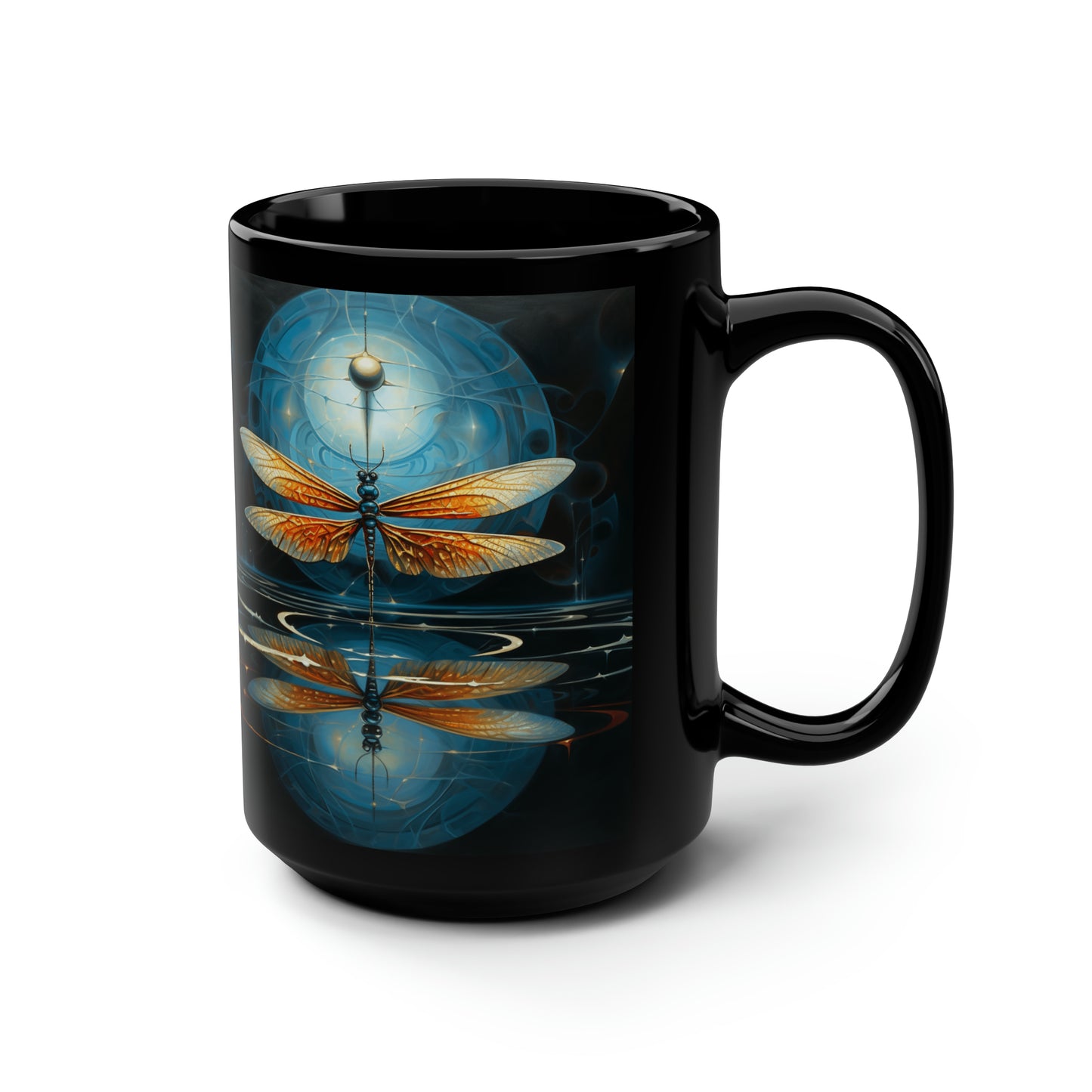 Dragonfly #2 Black Mug, 15oz