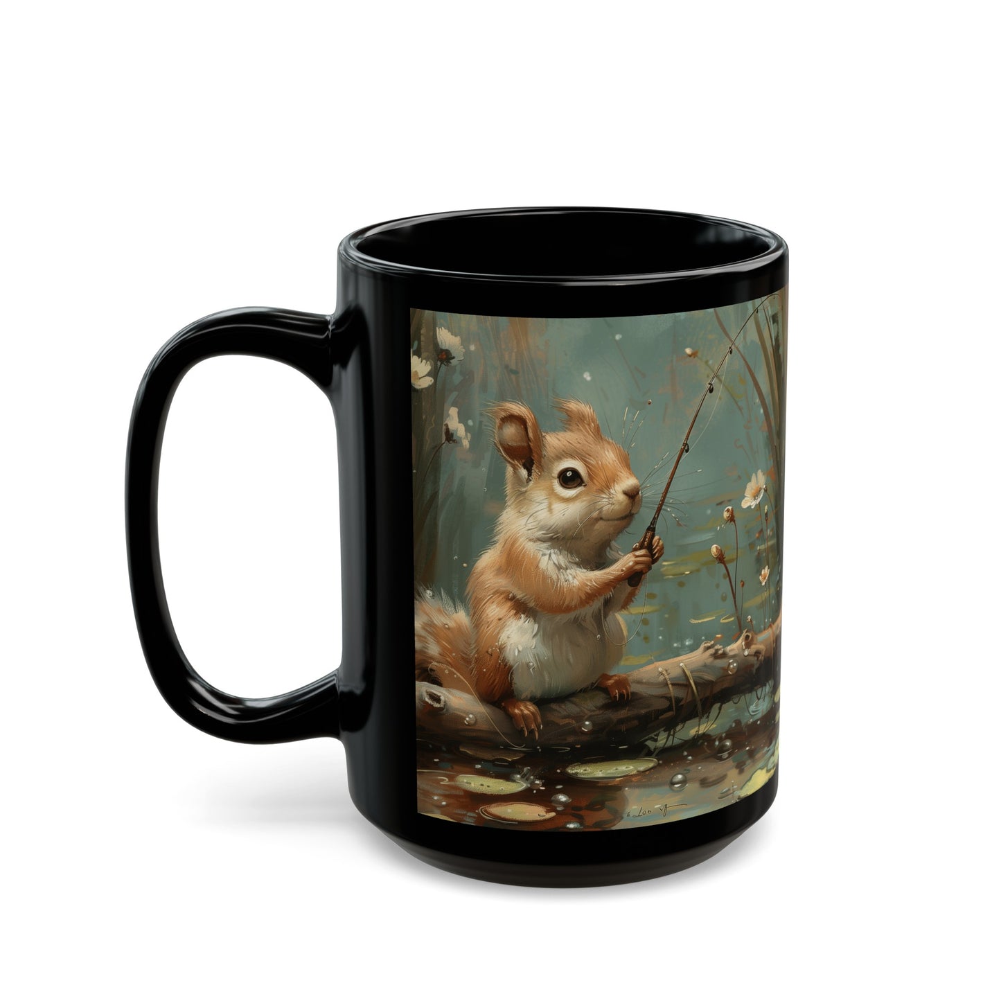 Black Fishing Squirrel  Mug (11oz, 15oz)