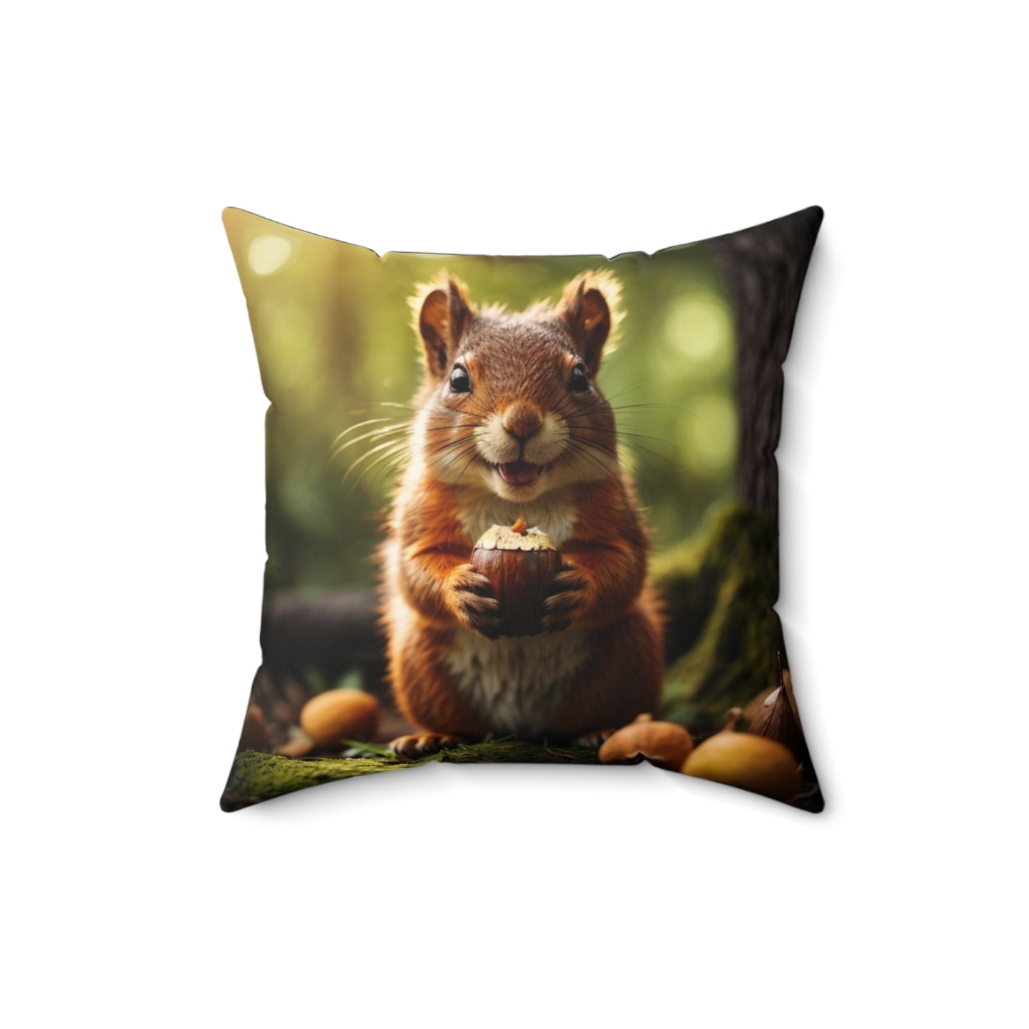 Happy Squirrel Spun Polyester Square Pillow