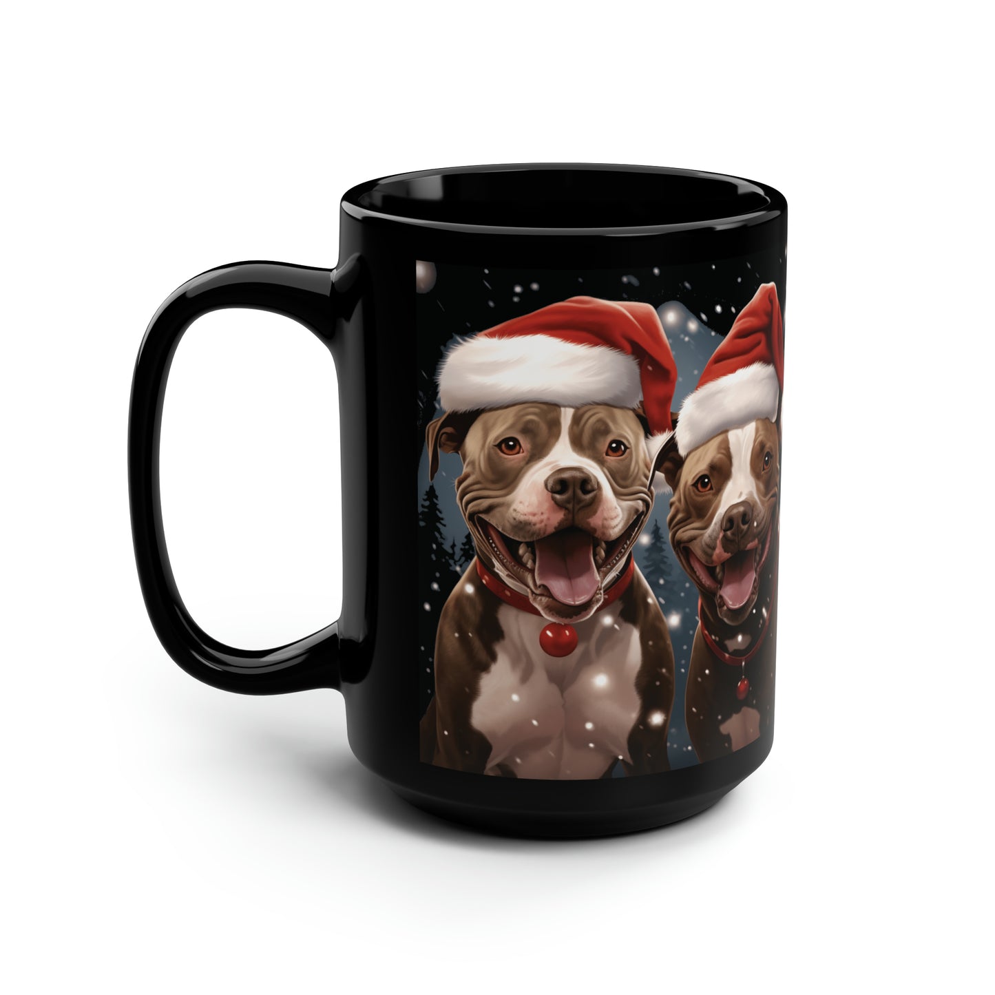 Christmas Pittie Dog Black Mug, 15oz