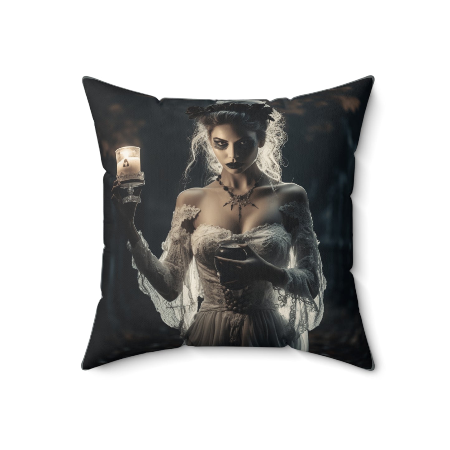 Halloween Bride Spun Polyester Square Throw Pillow