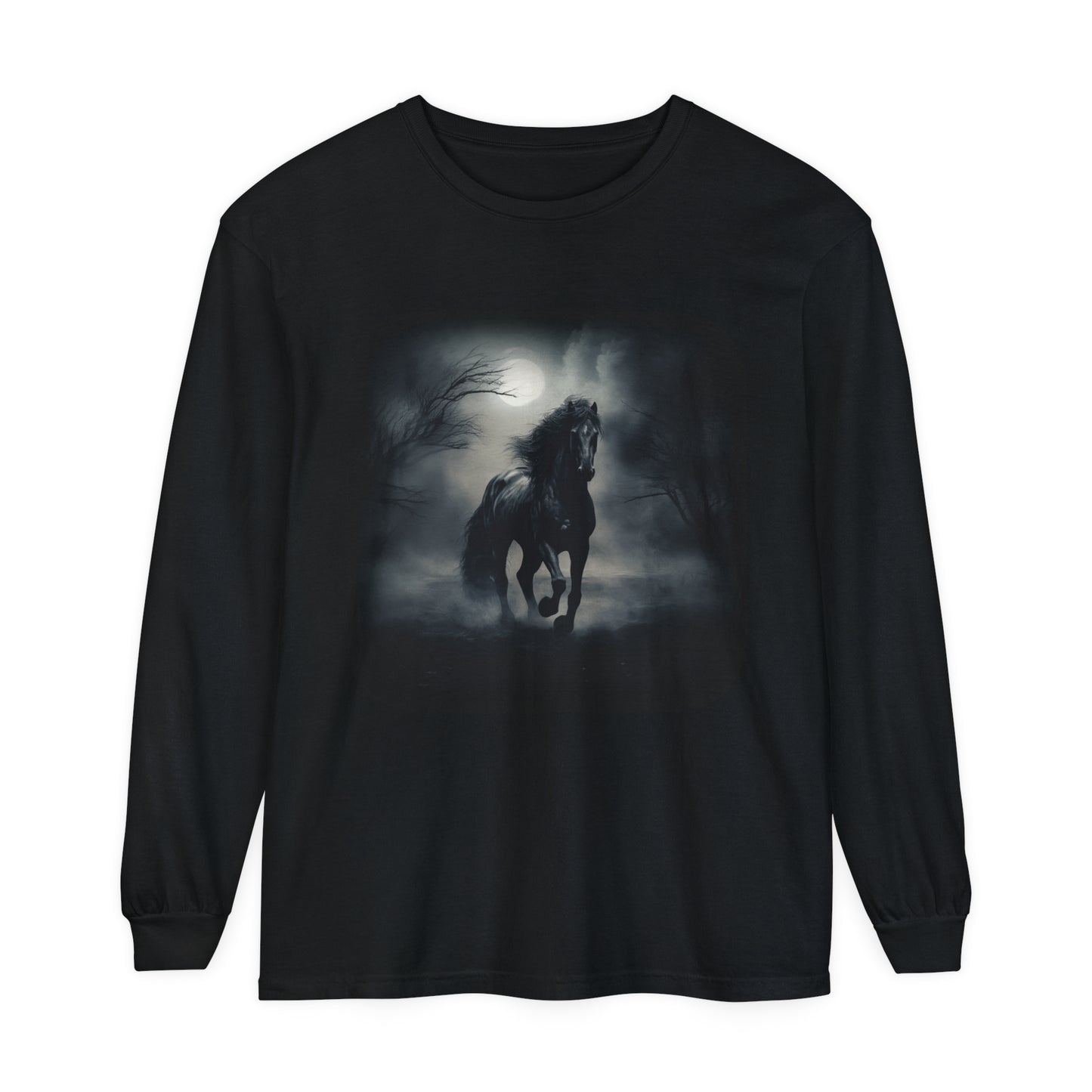 Horse in the Mist Unisex Garment-dyed Long Sleeve T-Shirt