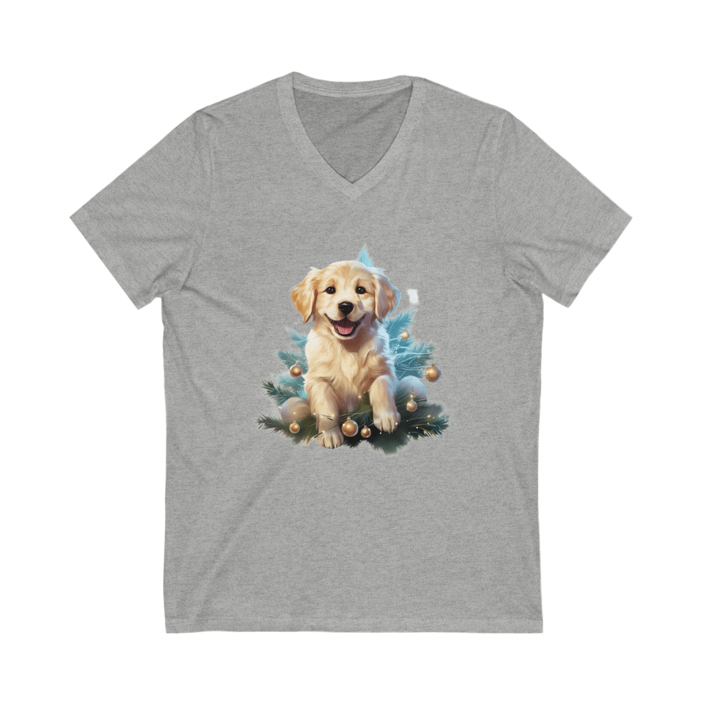 Adorable Christmas Puppy Unisex Jersey Short Sleeve V-Neck Tee