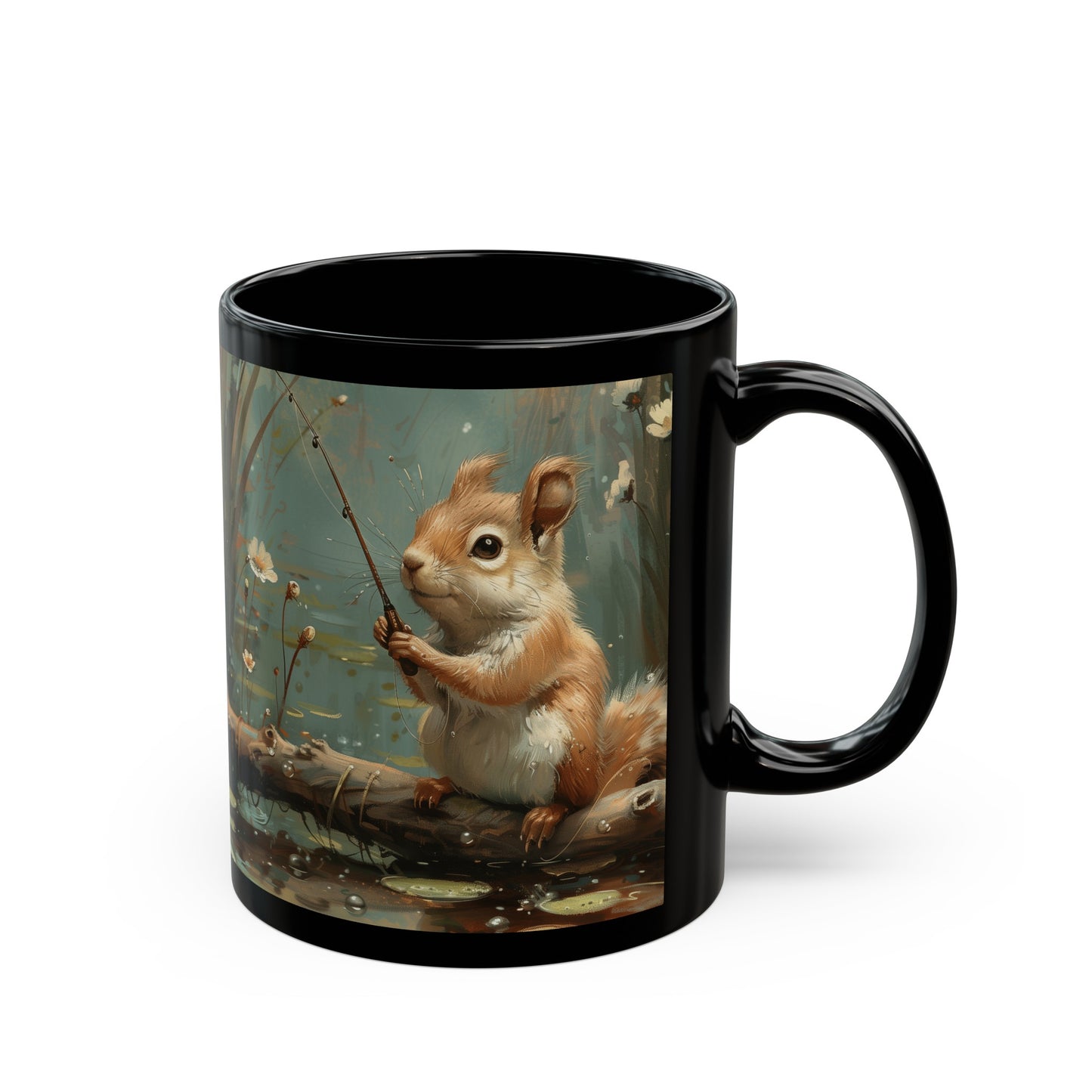 Black Fishing Squirrel  Mug (11oz, 15oz)