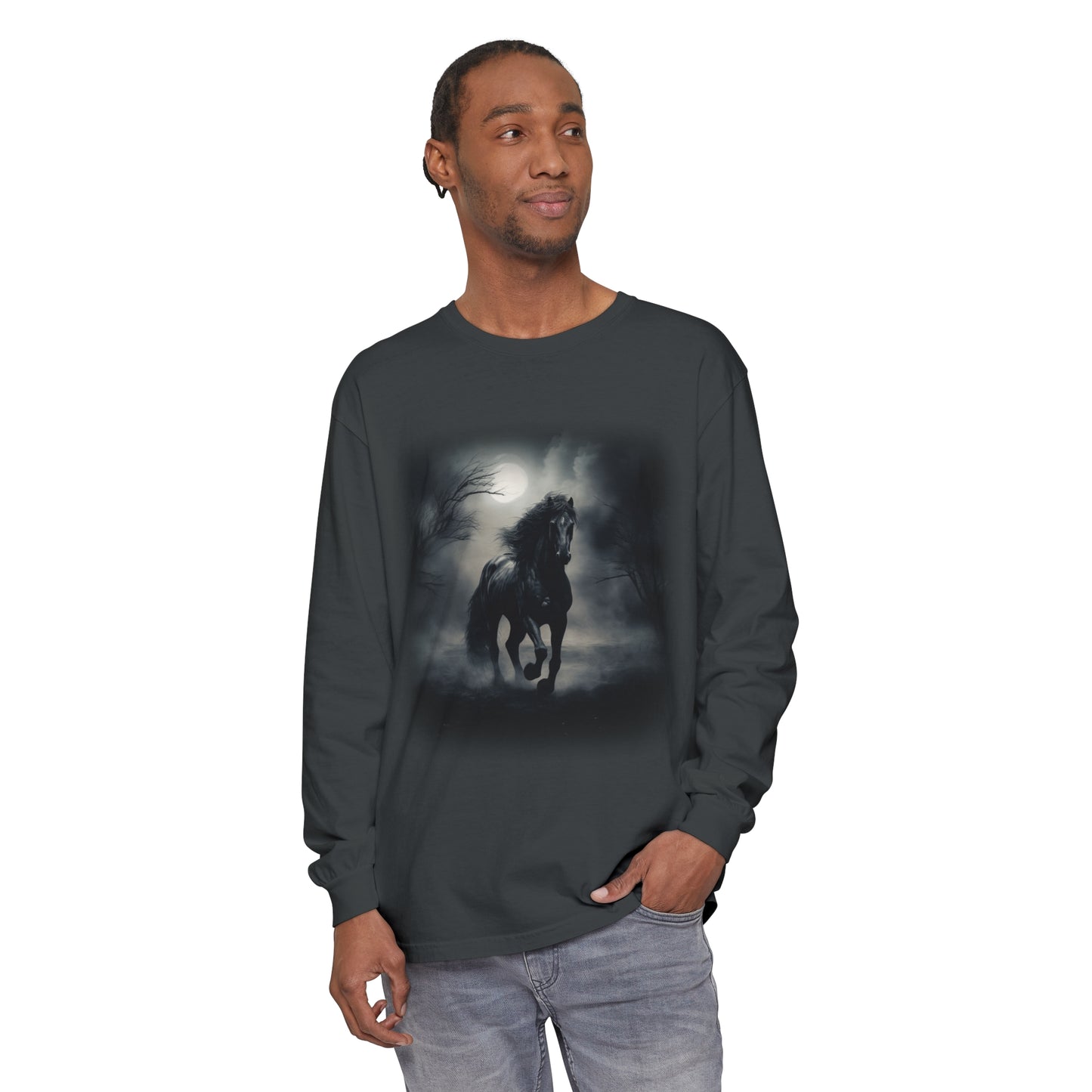 Horse in the Mist Unisex Garment-dyed Long Sleeve T-Shirt