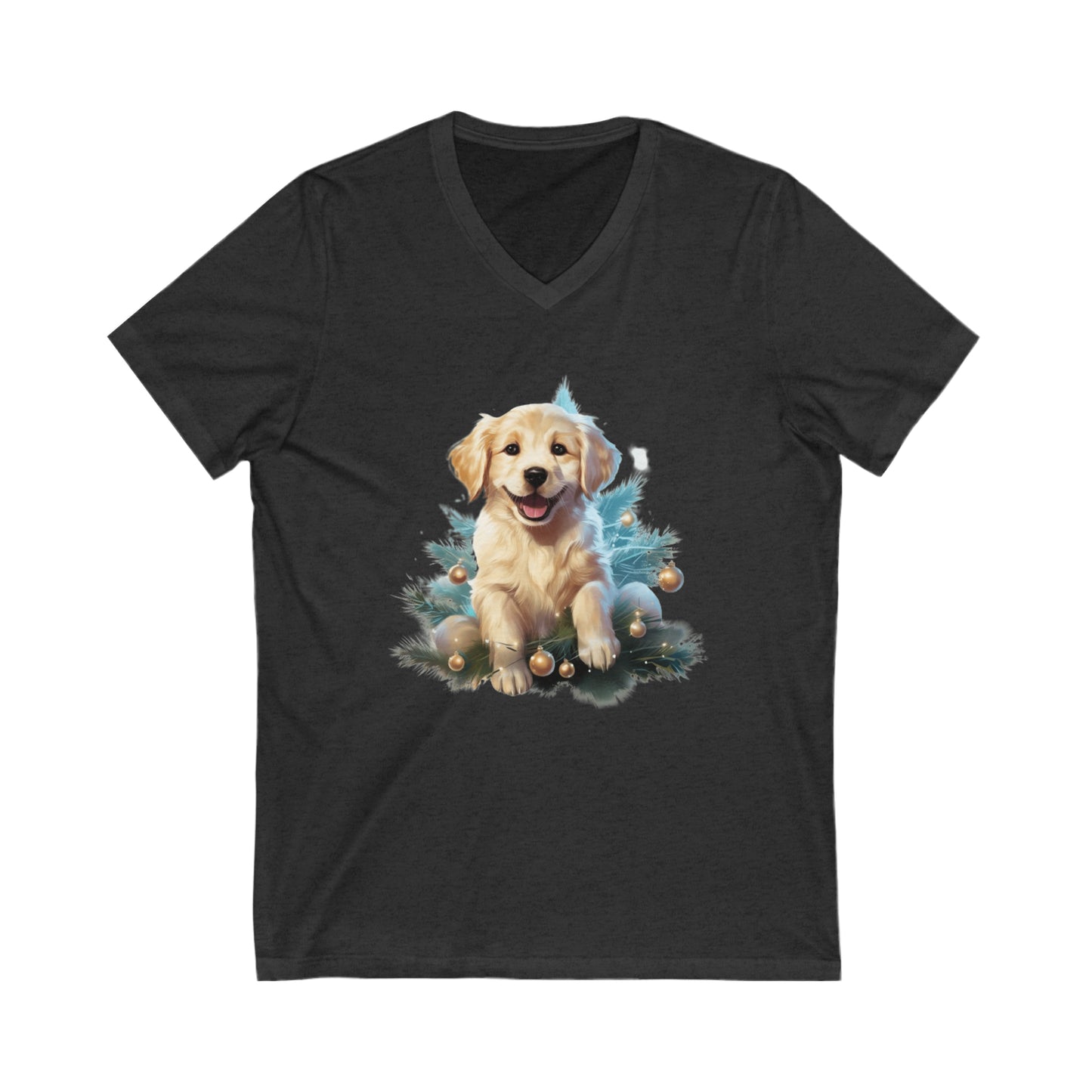 Adorable Christmas Puppy Unisex Jersey Short Sleeve V-Neck Tee