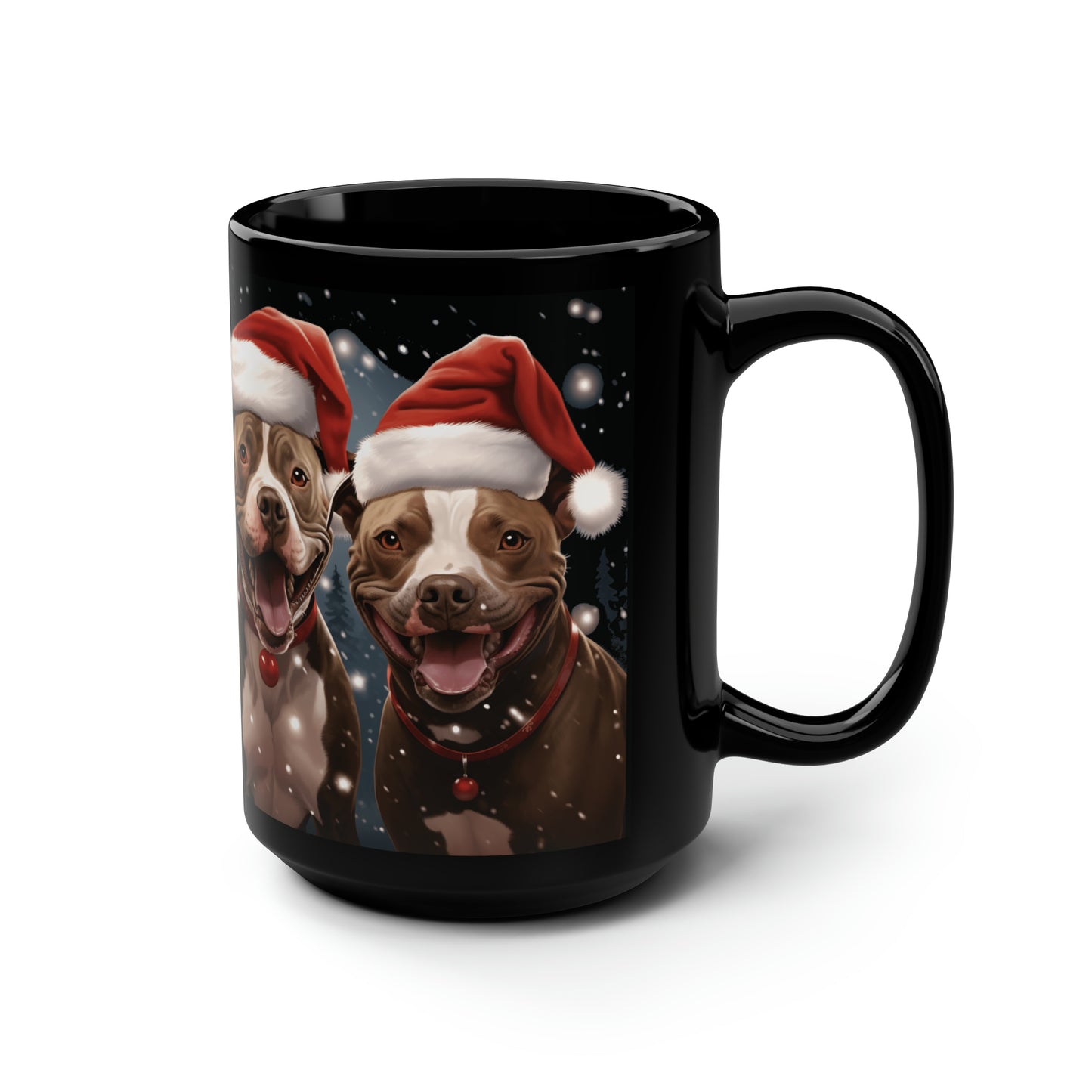 Christmas Pittie Dog Black Mug, 15oz