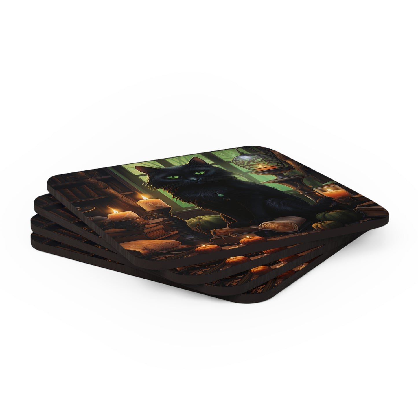 Halloween Cat1 Corkwood Coaster Set
