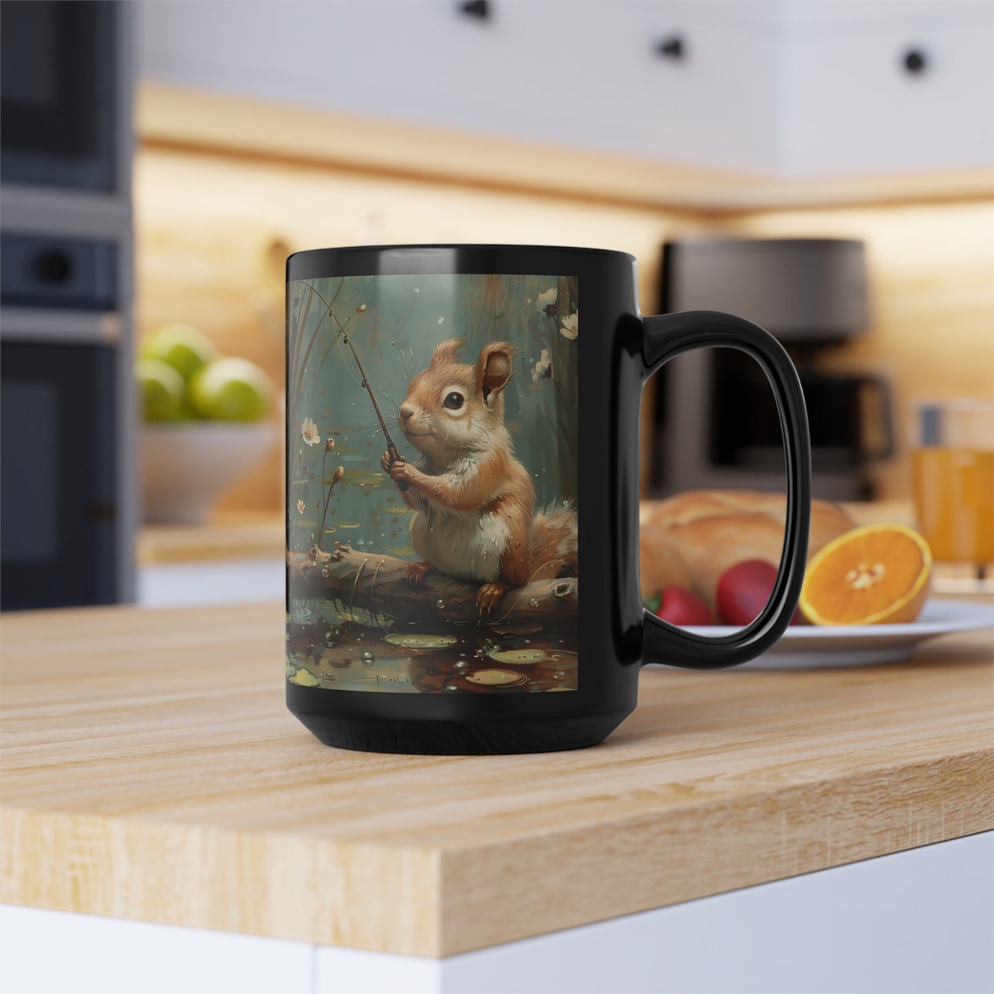 Black Fishing Squirrel  Mug (11oz, 15oz)