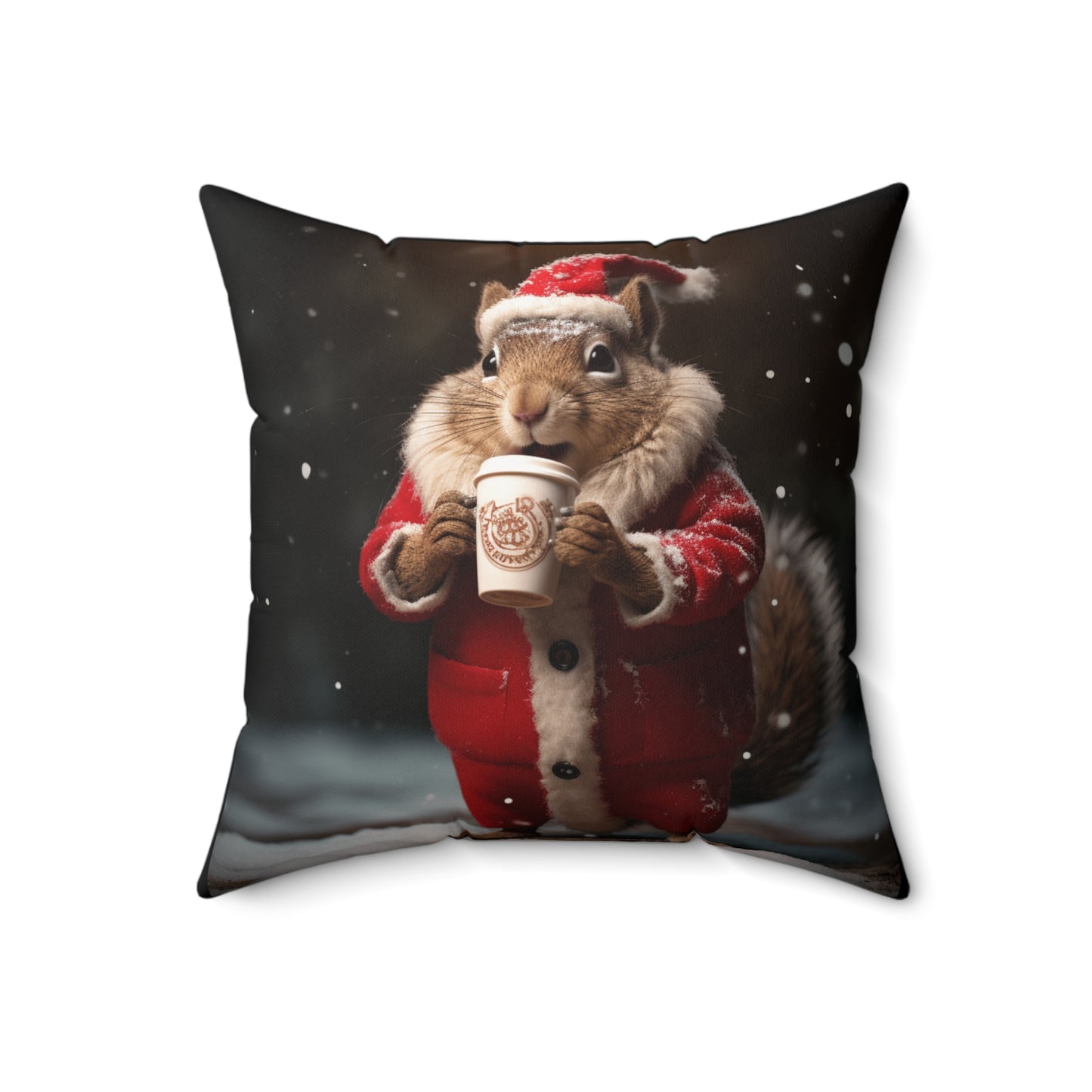 Christmas Squirrel Spun Polyester Square Pillow