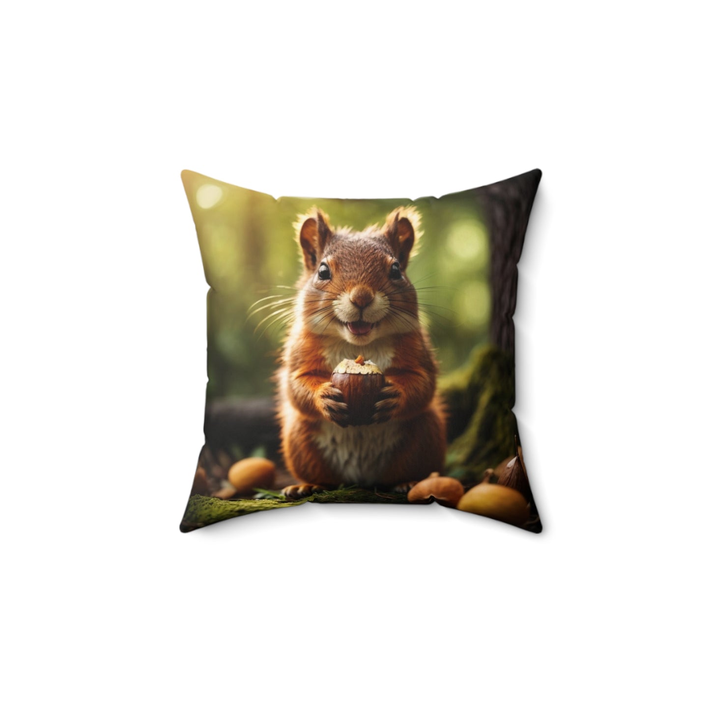 Happy Squirrel Spun Polyester Square Pillow