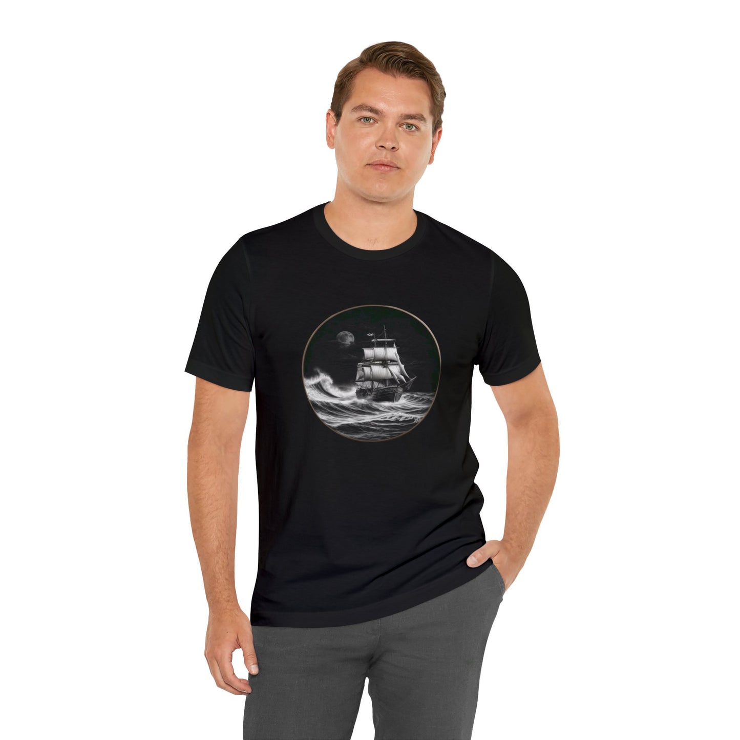 Ship in the Night  Black Unisex Jersey Short Sleeve Tee