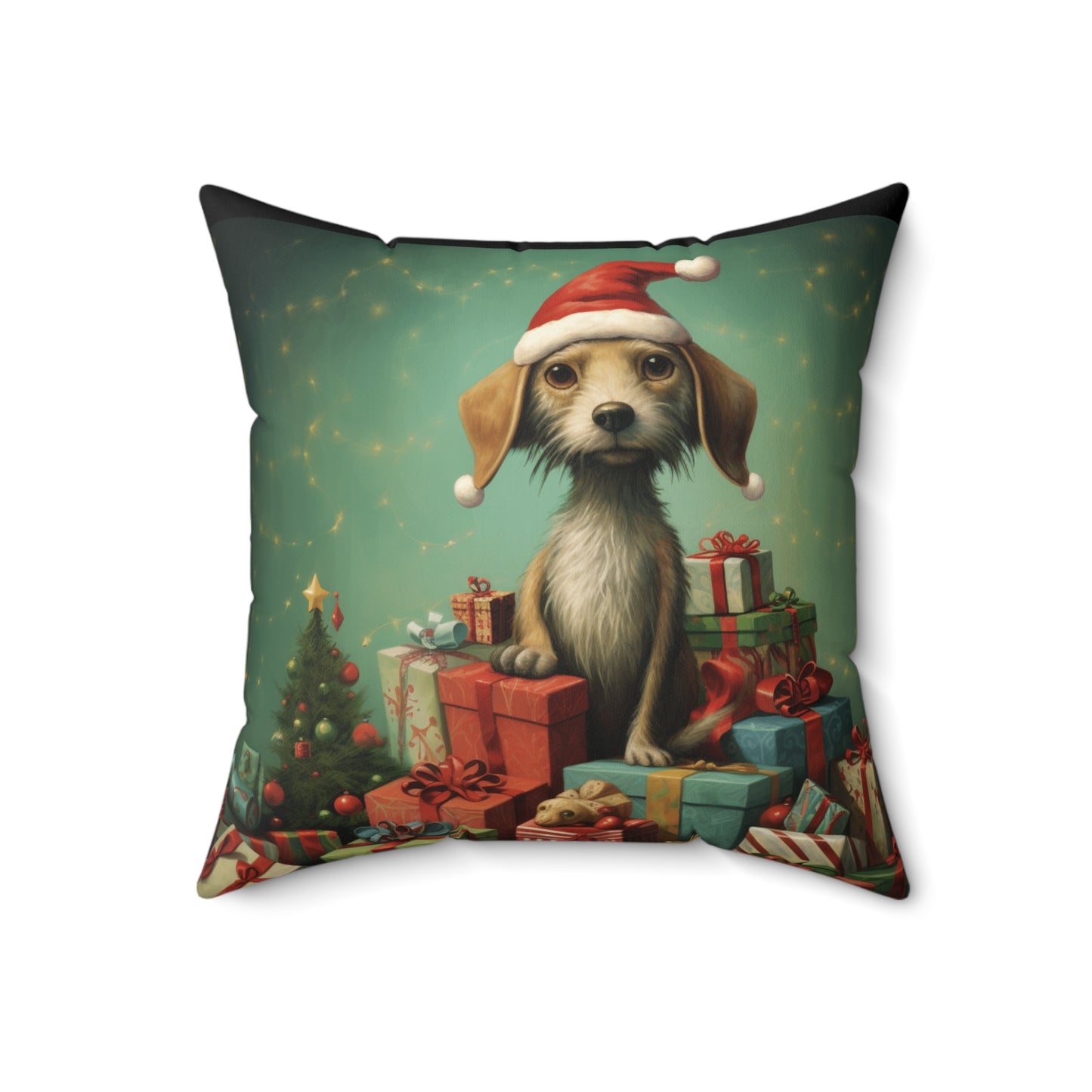 Christmas Dog 2 Spun Polyester Square Pillow