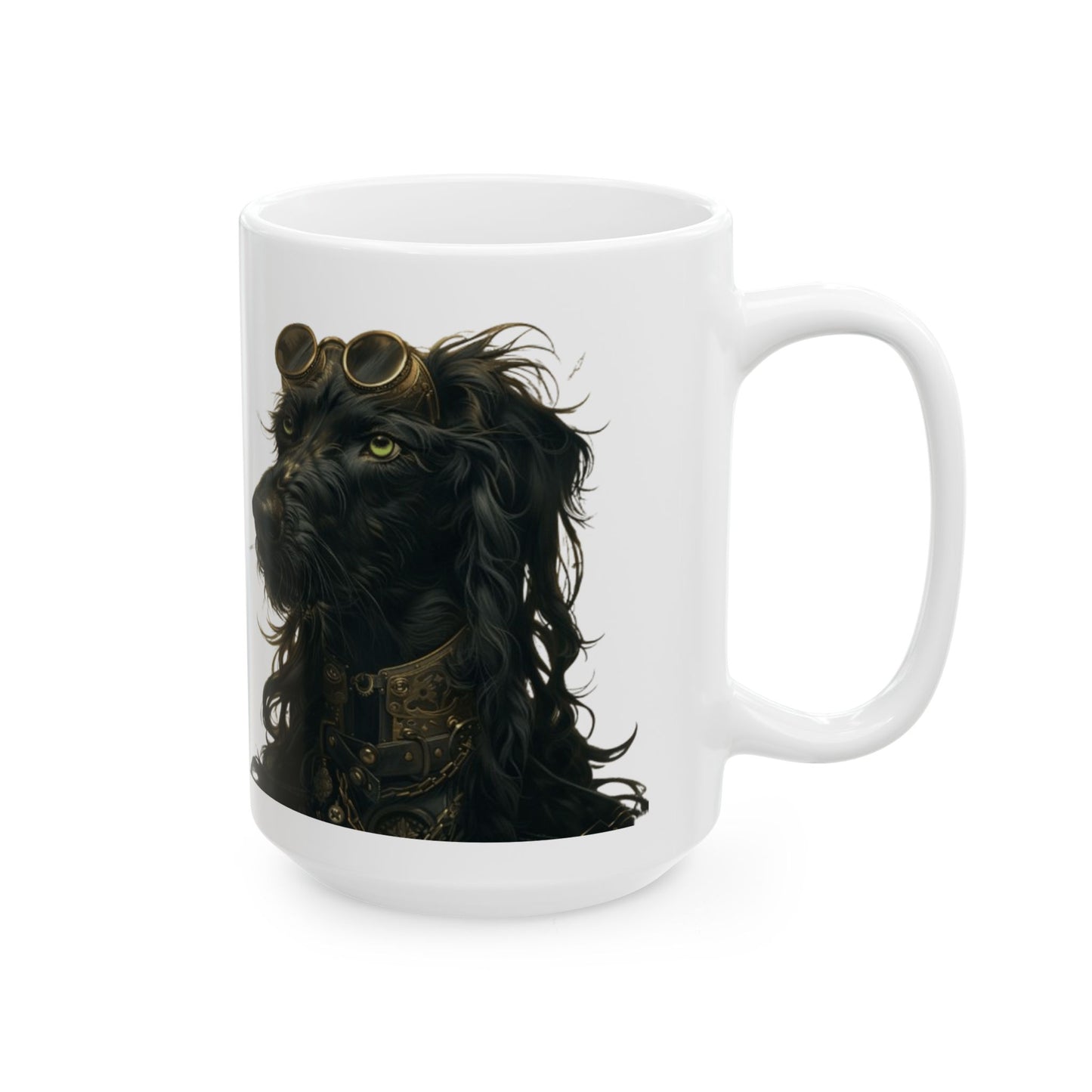 Steampunk Pup on white mug