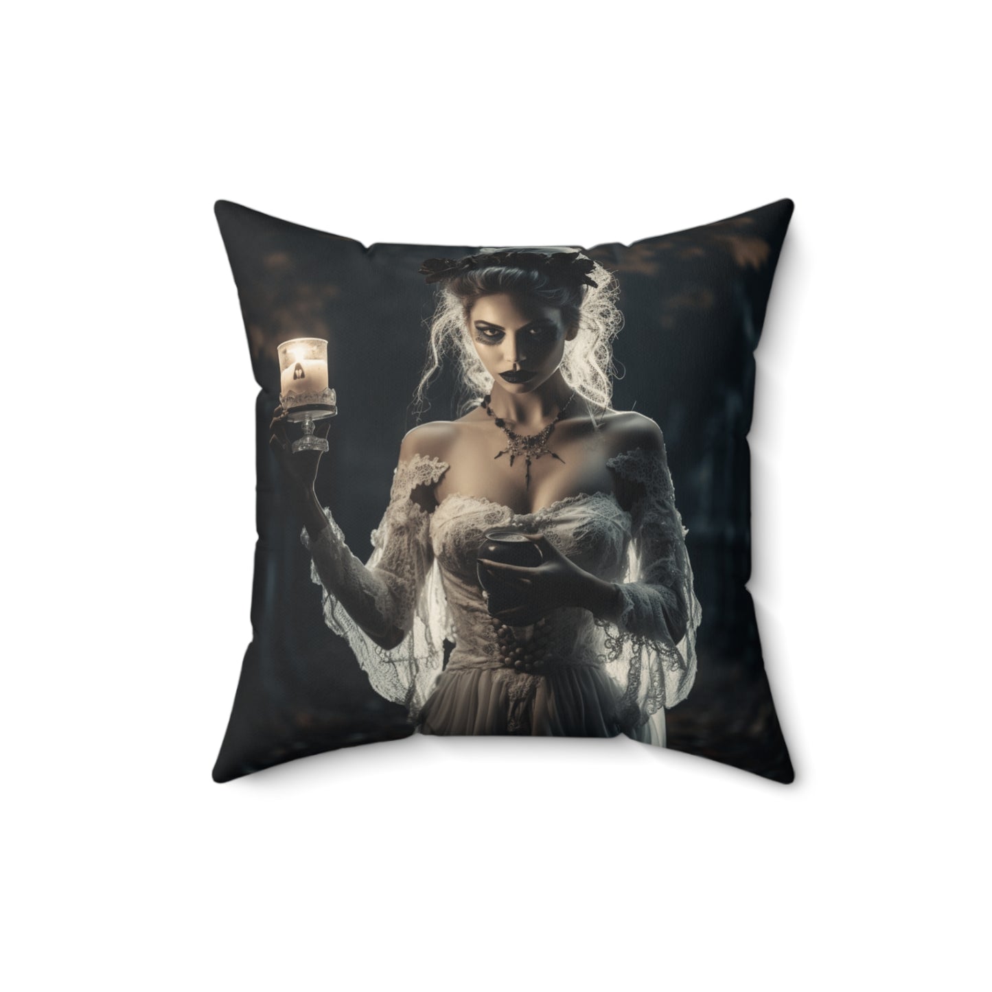 Halloween Bride Spun Polyester Square Throw Pillow