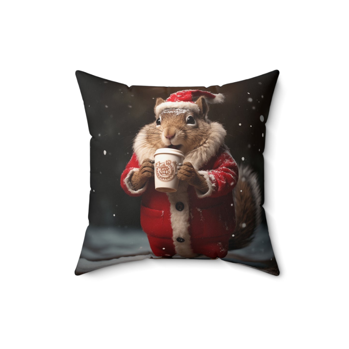 Christmas Squirrel Spun Polyester Square Pillow