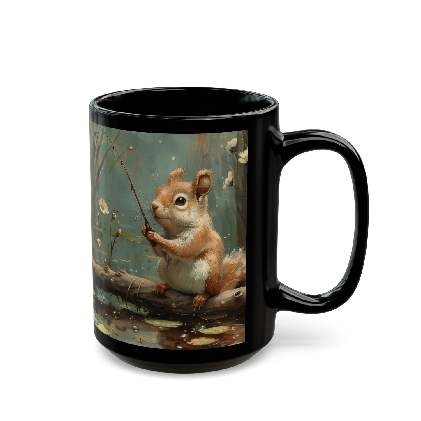 Black Fishing Squirrel  Mug (11oz, 15oz)