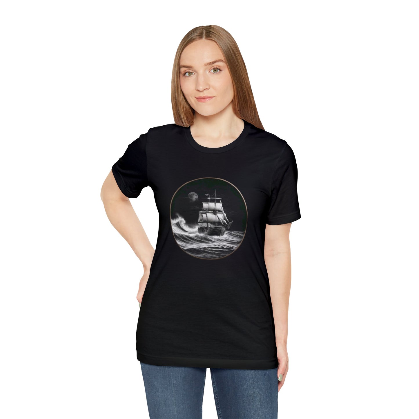 Ship in the Night  Black Unisex Jersey Short Sleeve Tee