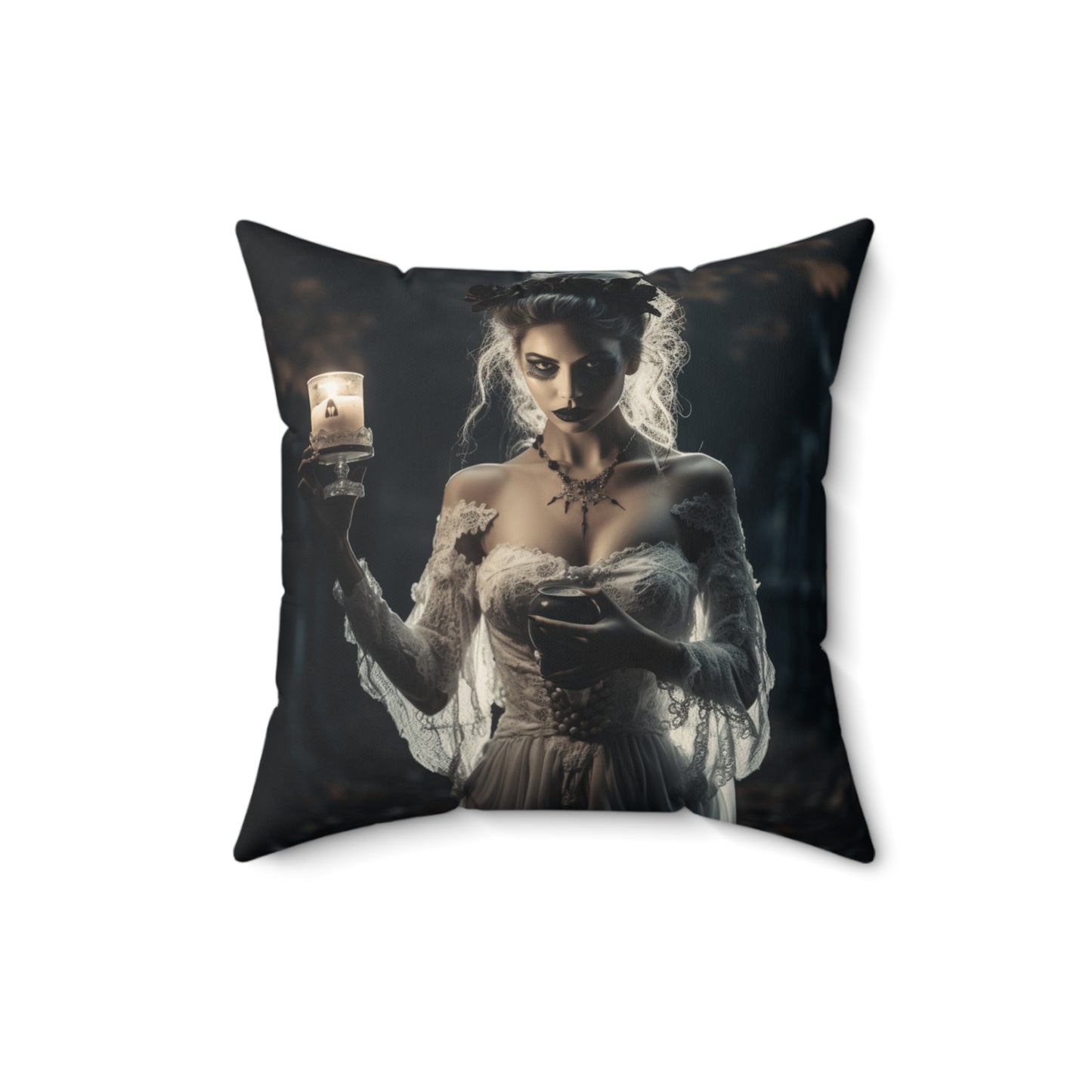 Halloween Bride Spun Polyester Square Throw Pillow