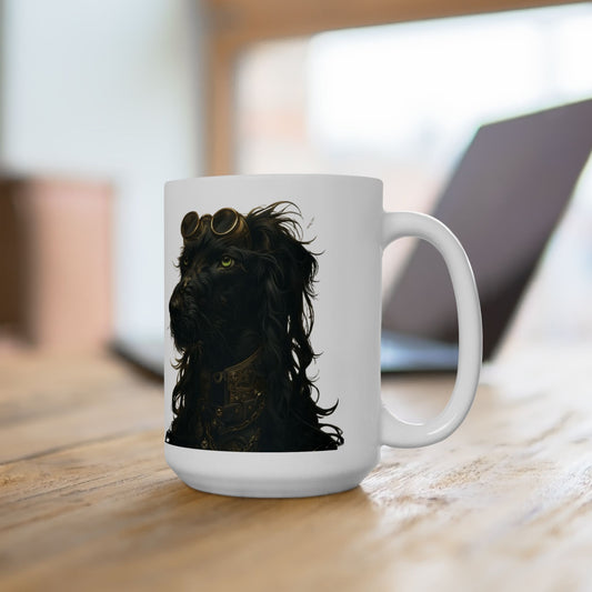 Steampunk Pup on white mug