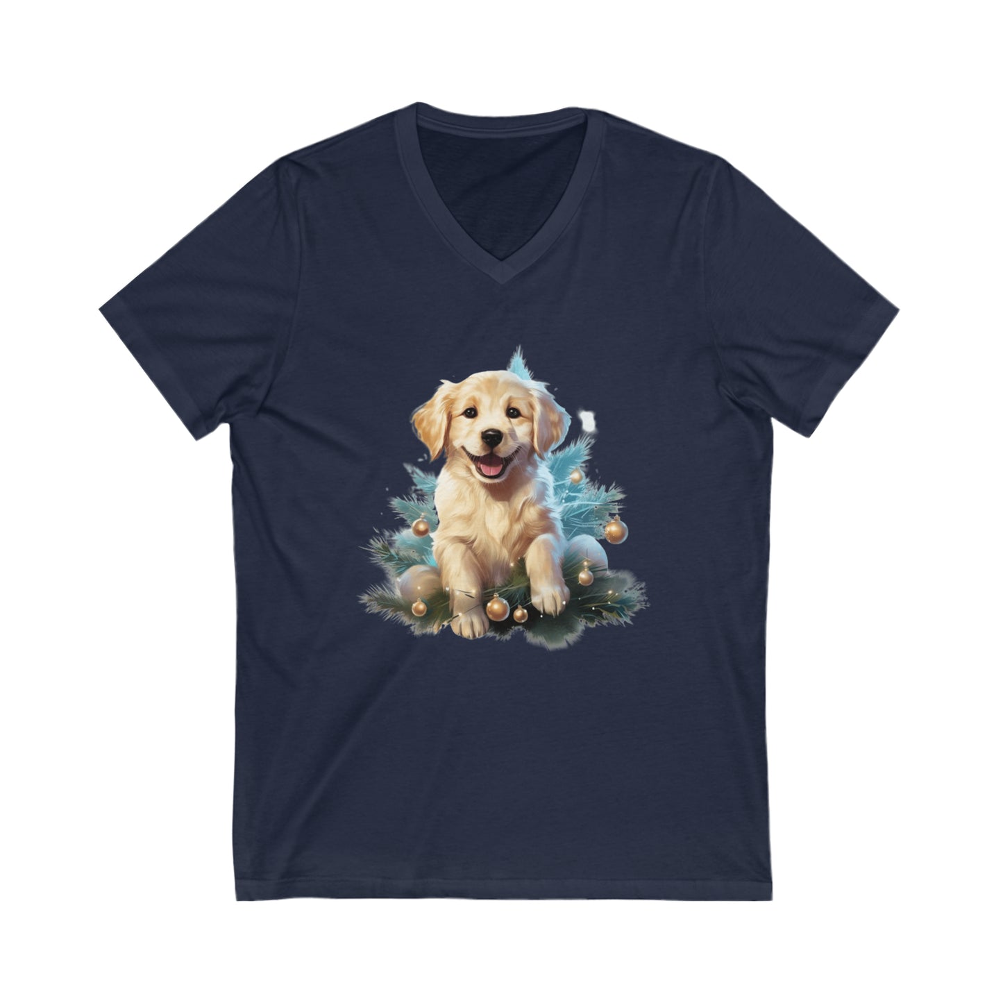 Adorable Christmas Puppy Unisex Jersey Short Sleeve V-Neck Tee