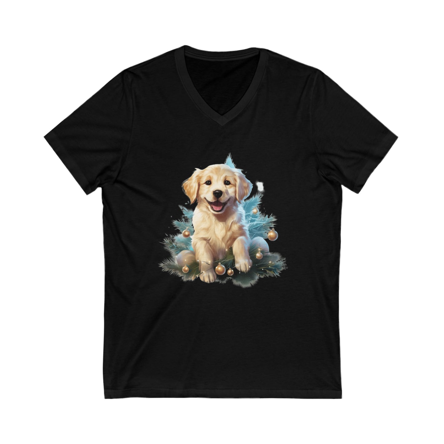 Adorable Christmas Puppy Unisex Jersey Short Sleeve V-Neck Tee