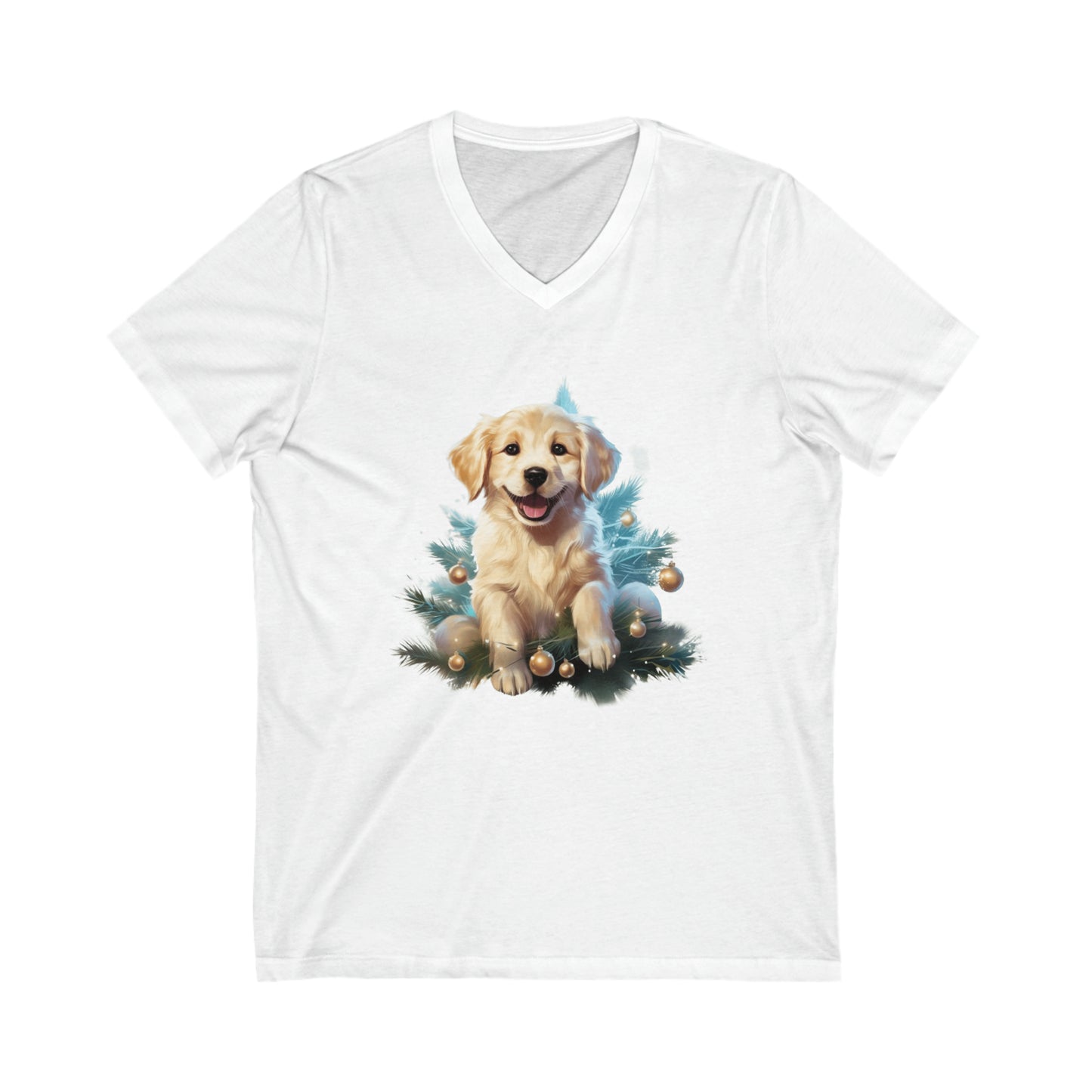 Adorable Christmas Puppy Unisex Jersey Short Sleeve V-Neck Tee