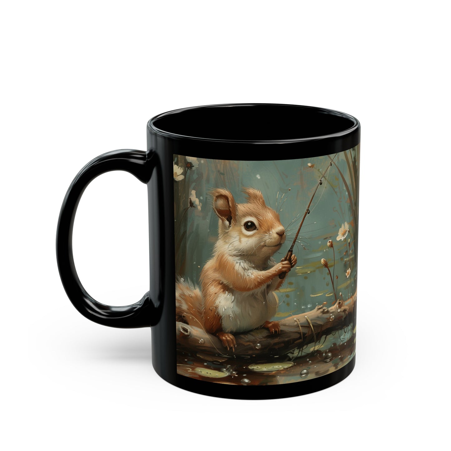 Black Fishing Squirrel  Mug (11oz, 15oz)