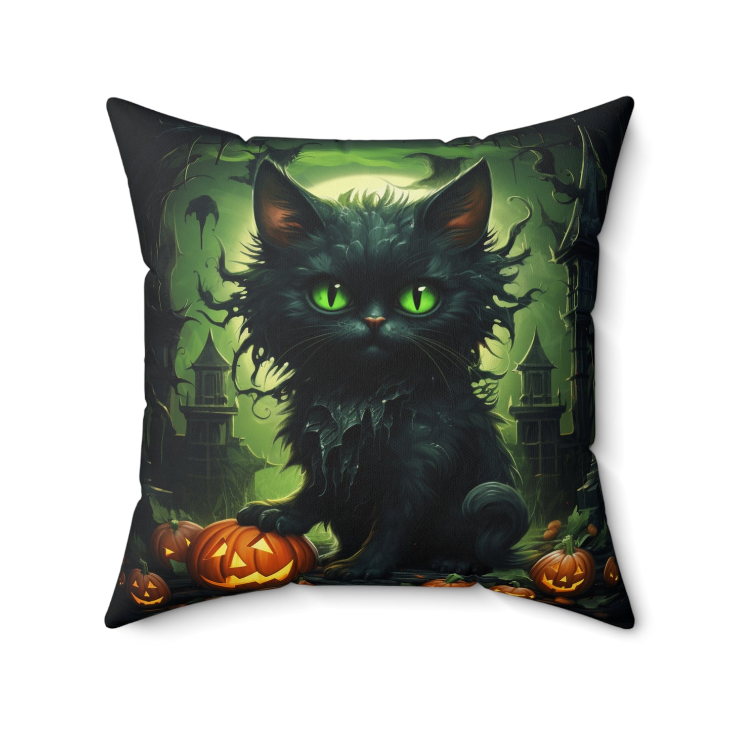 Halloween Cat2 Spun Polyester Square Throw Pillow