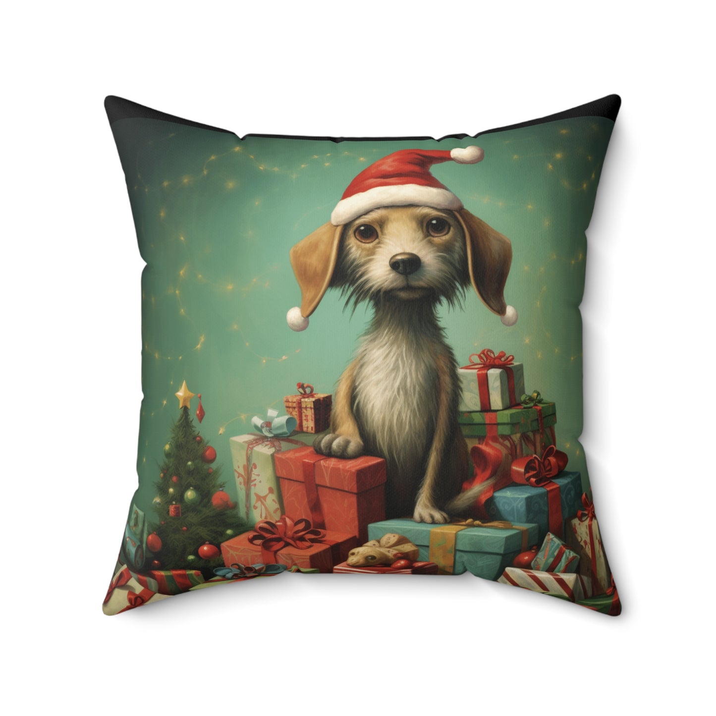 Christmas Dog 2 Spun Polyester Square Pillow