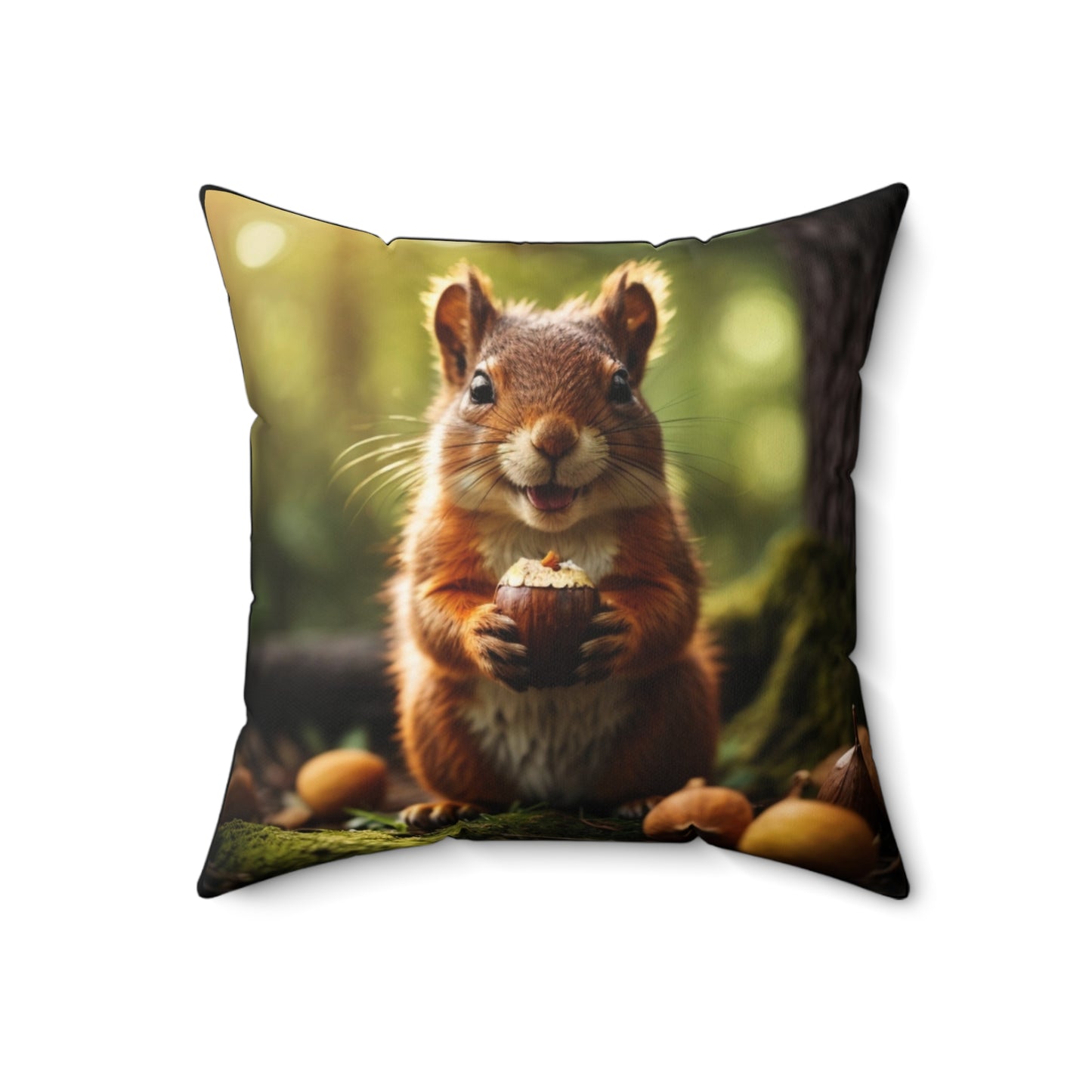 Happy Squirrel Spun Polyester Square Pillow