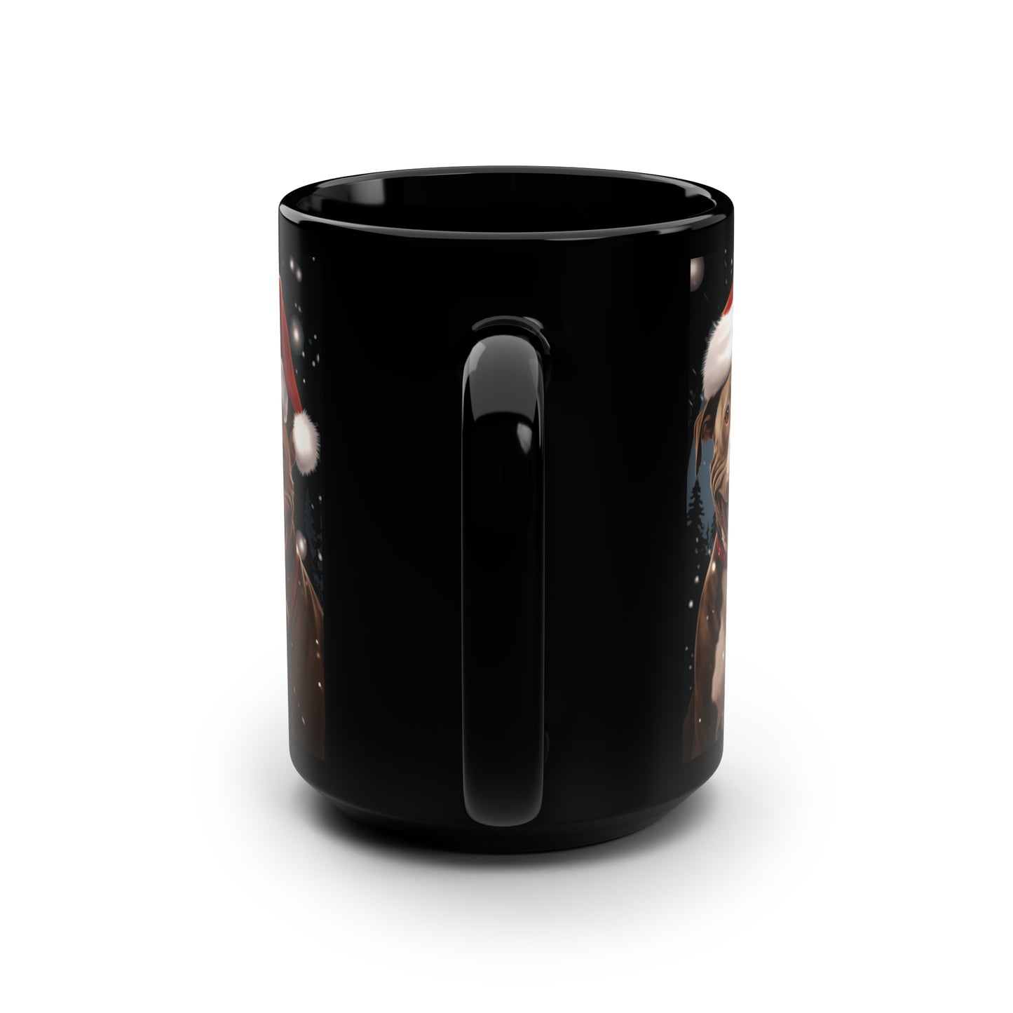 Christmas Pittie Dog Black Mug, 15oz