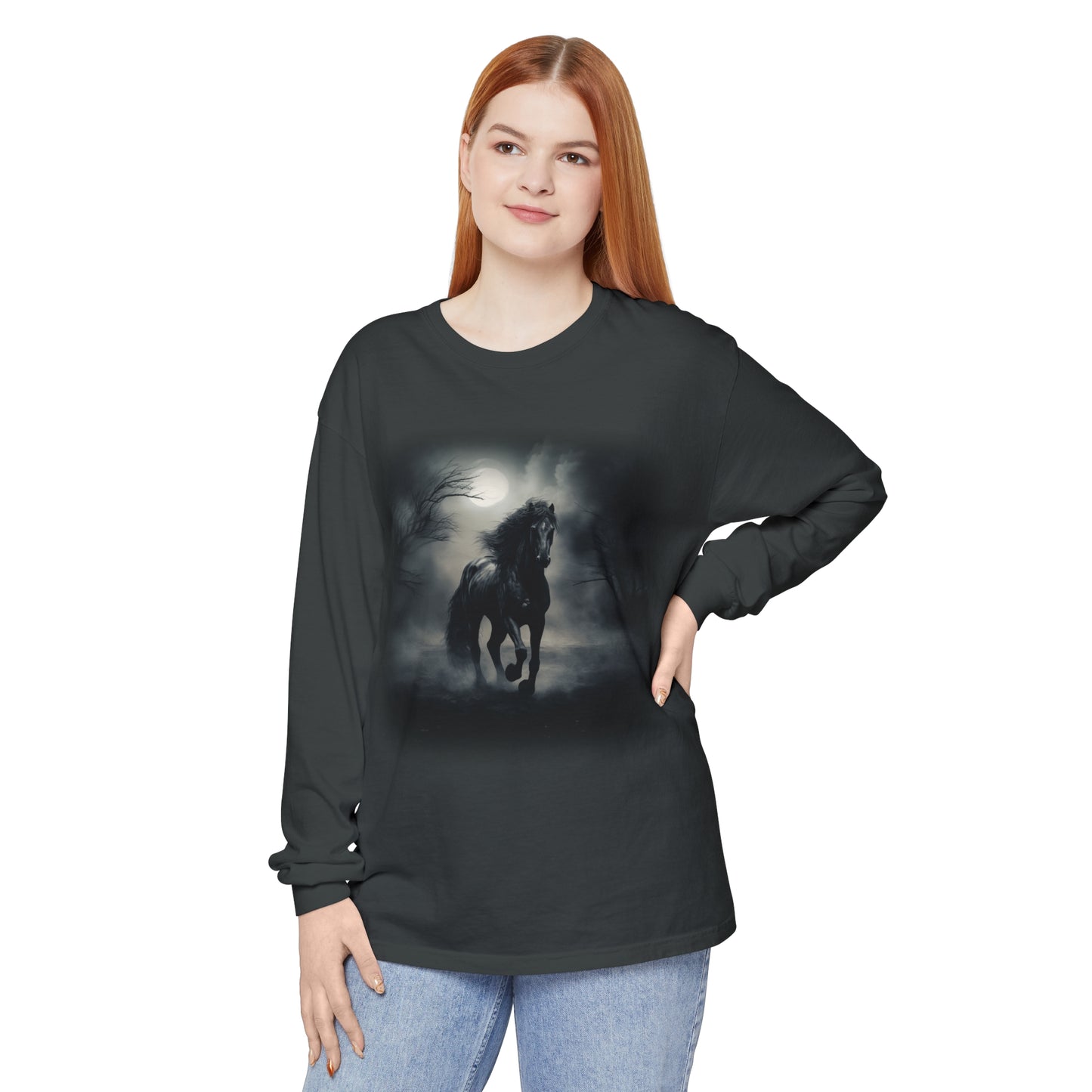 Horse in the Mist Unisex Garment-dyed Long Sleeve T-Shirt