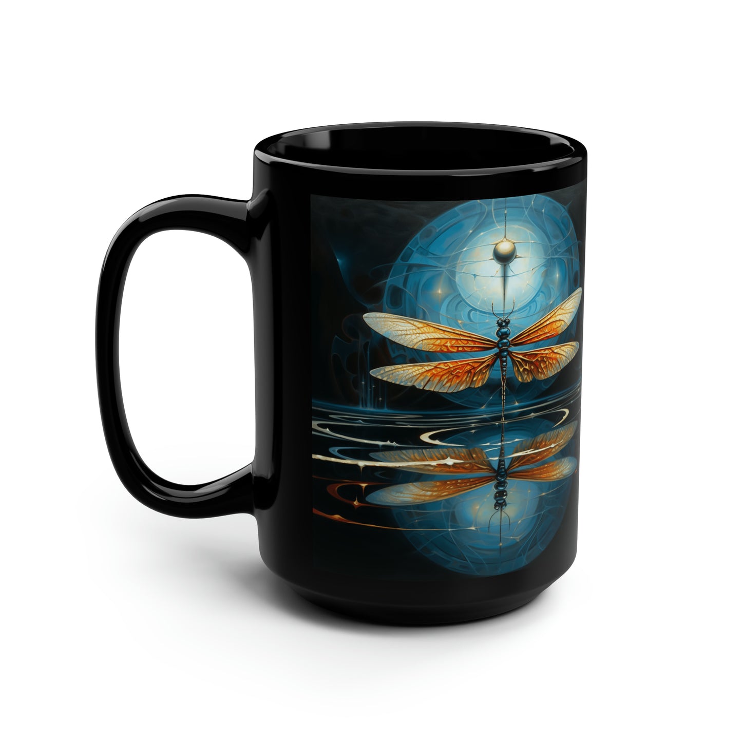 Dragonfly #2 Black Mug, 15oz