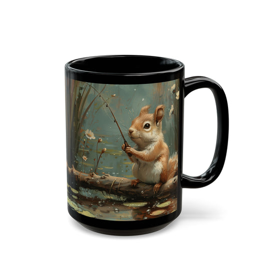 Black Fishing Squirrel  Mug (11oz, 15oz)