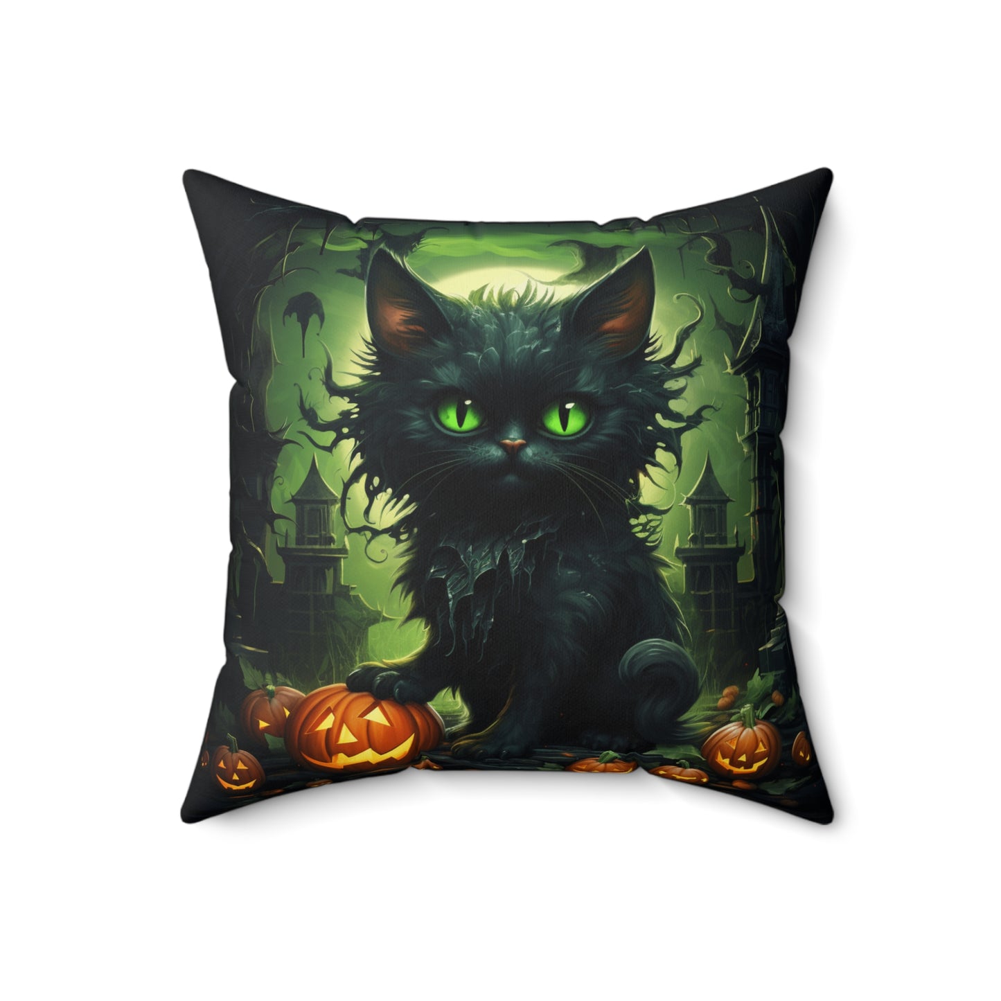 Halloween Cat2 Spun Polyester Square Throw Pillow