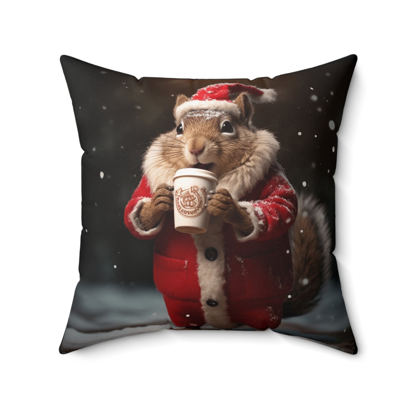 Christmas Squirrel Spun Polyester Square Pillow