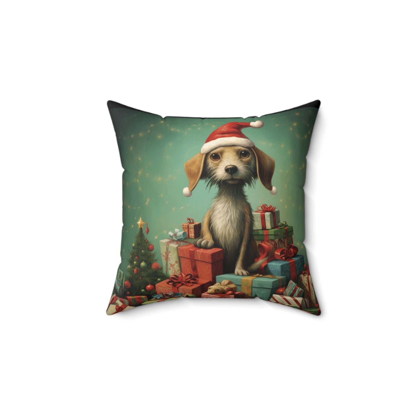 Christmas Dog 2 Spun Polyester Square Pillow